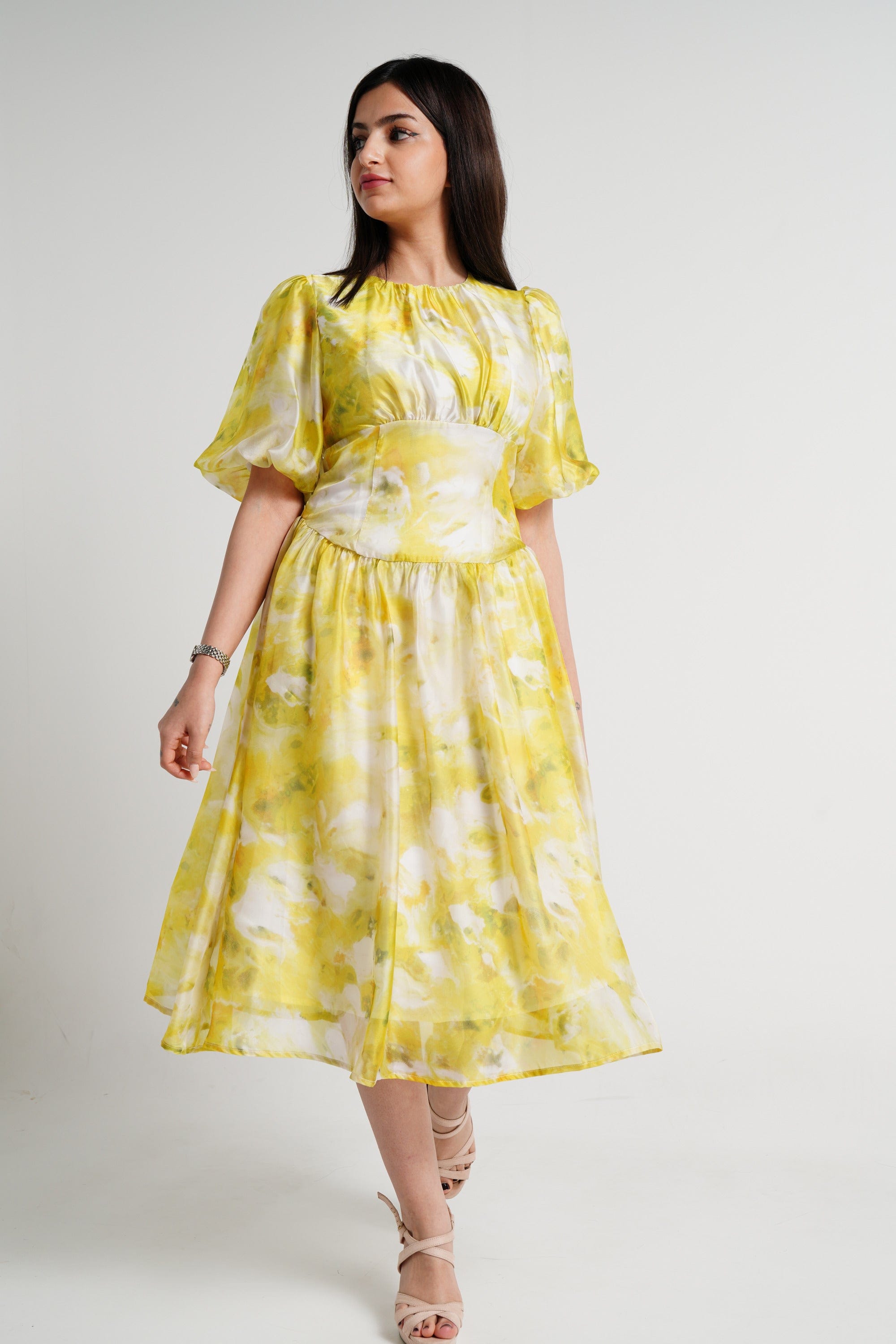 ميكا فستان ميدي شيفون منقوش نسائي أخضر ليما