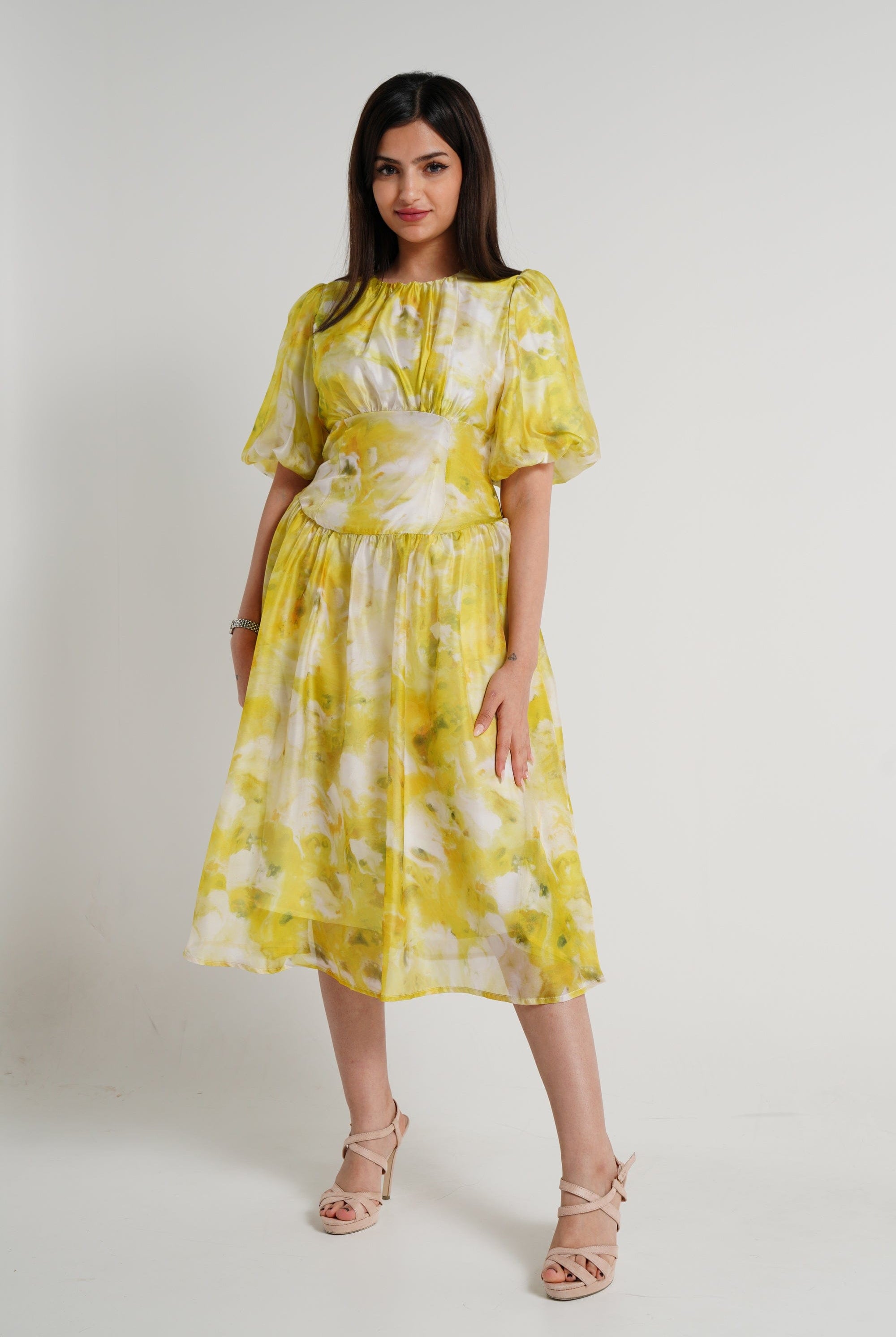 ميكا فستان ميدي شيفون منقوش نسائي أخضر ليما