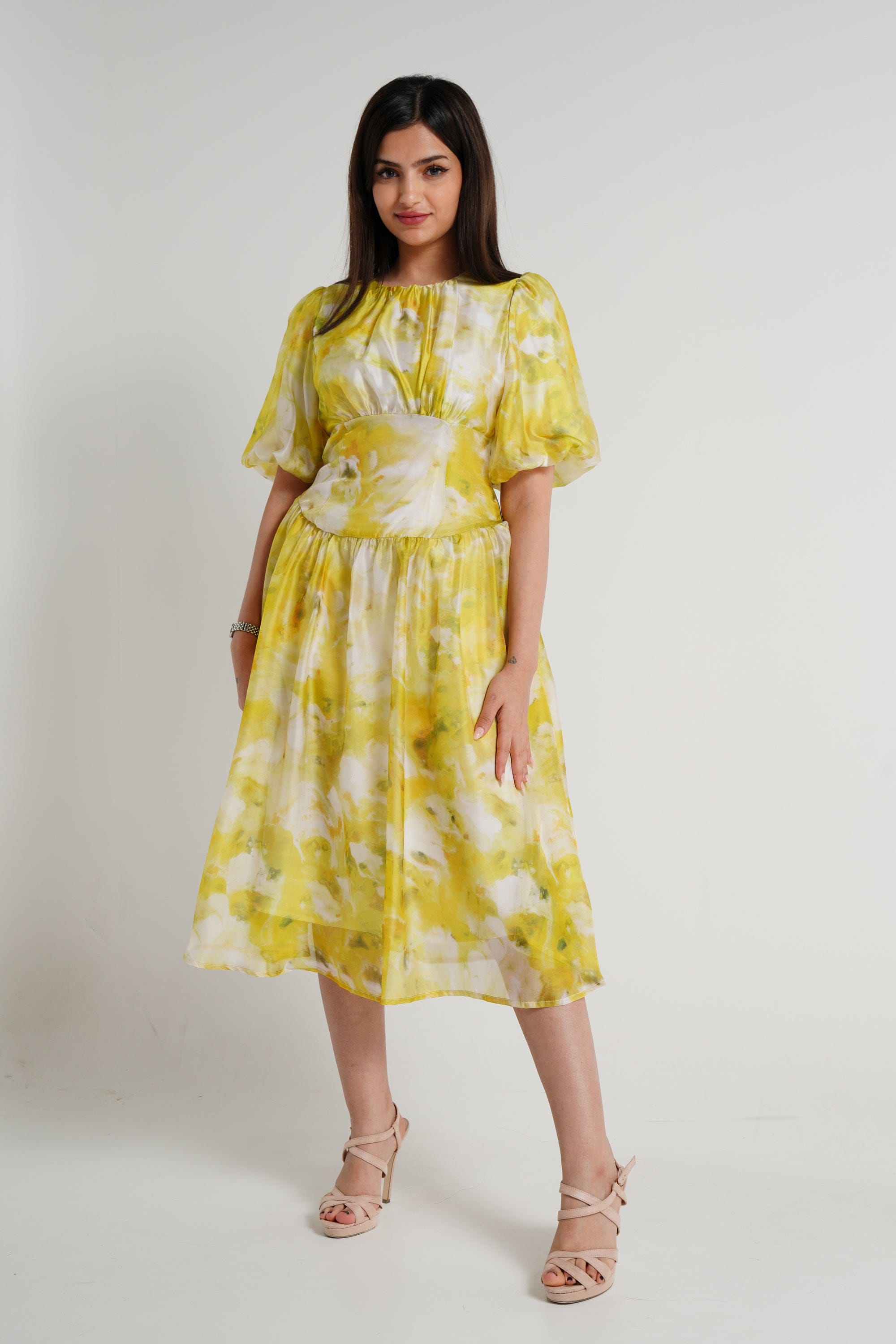 ميكا فستان ميدي شيفون منقوش نسائي أخضر ليما