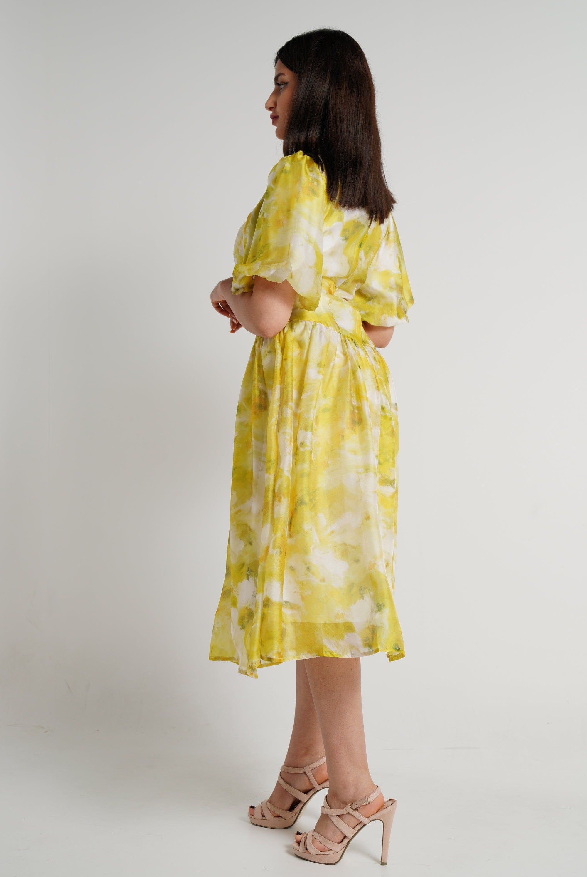 ميكا فستان ميدي شيفون منقوش نسائي أخضر ليما