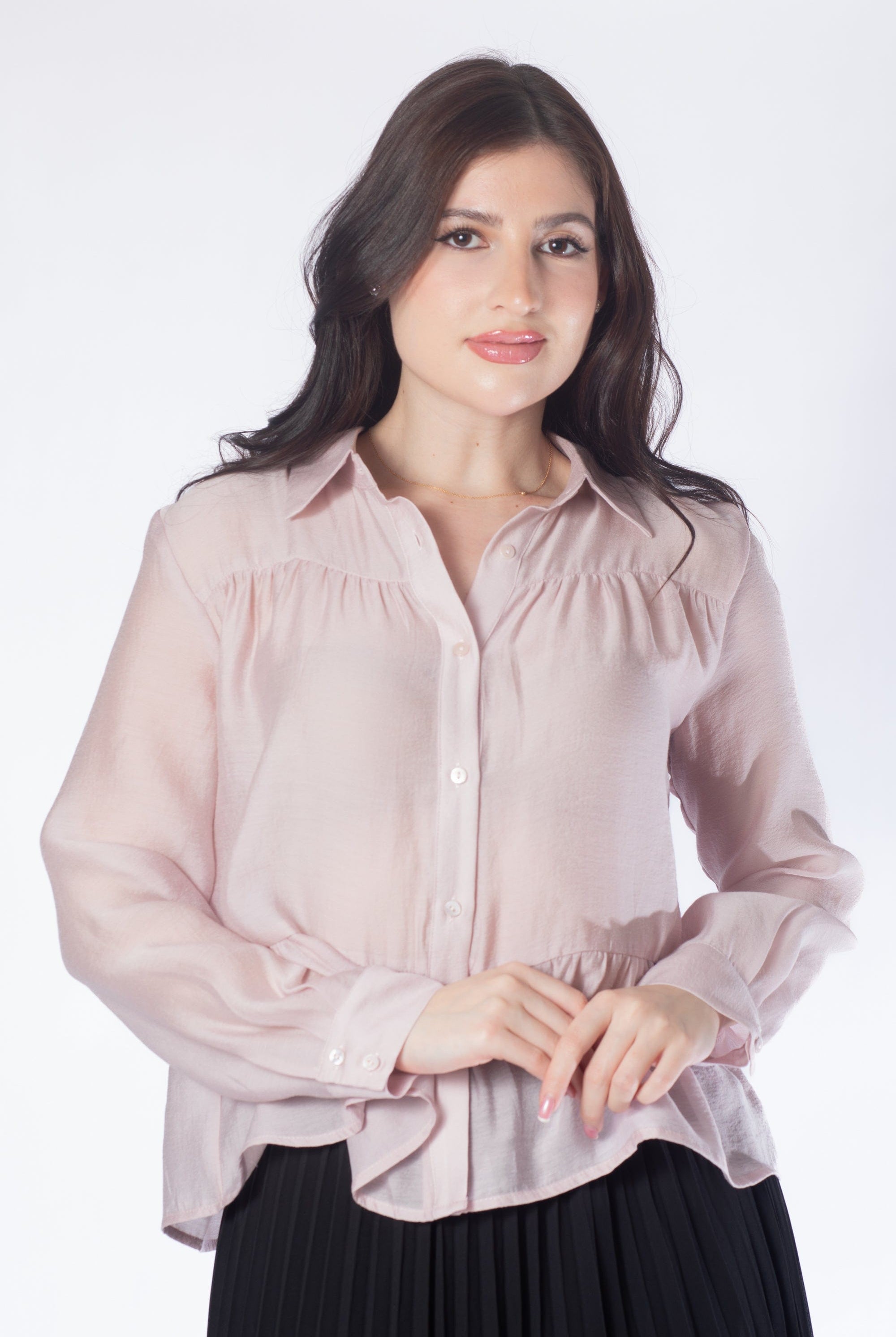 ميكا قميص بأكمام طويلة سادة قصير نسائي