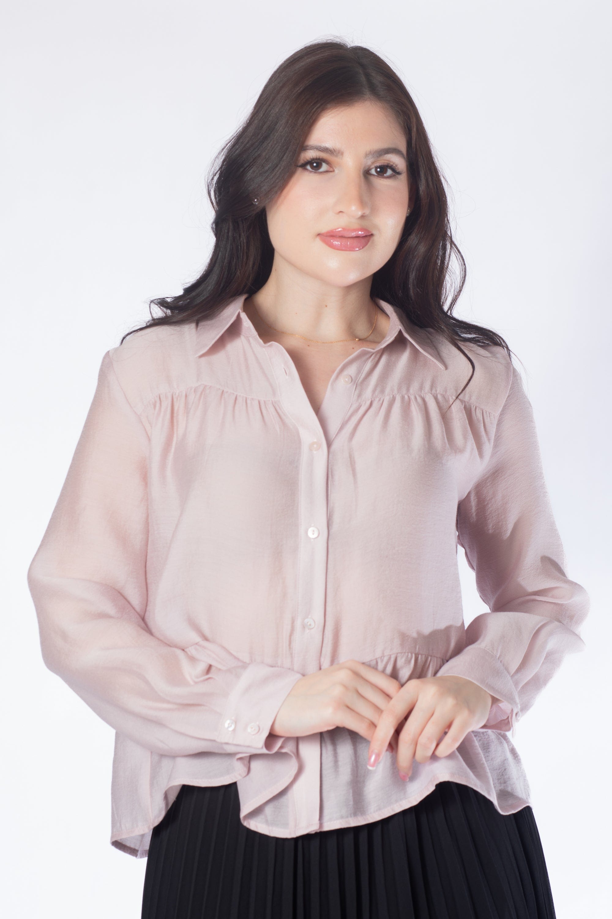 ميكا قميص بأكمام طويلة سادة قصير نسائي