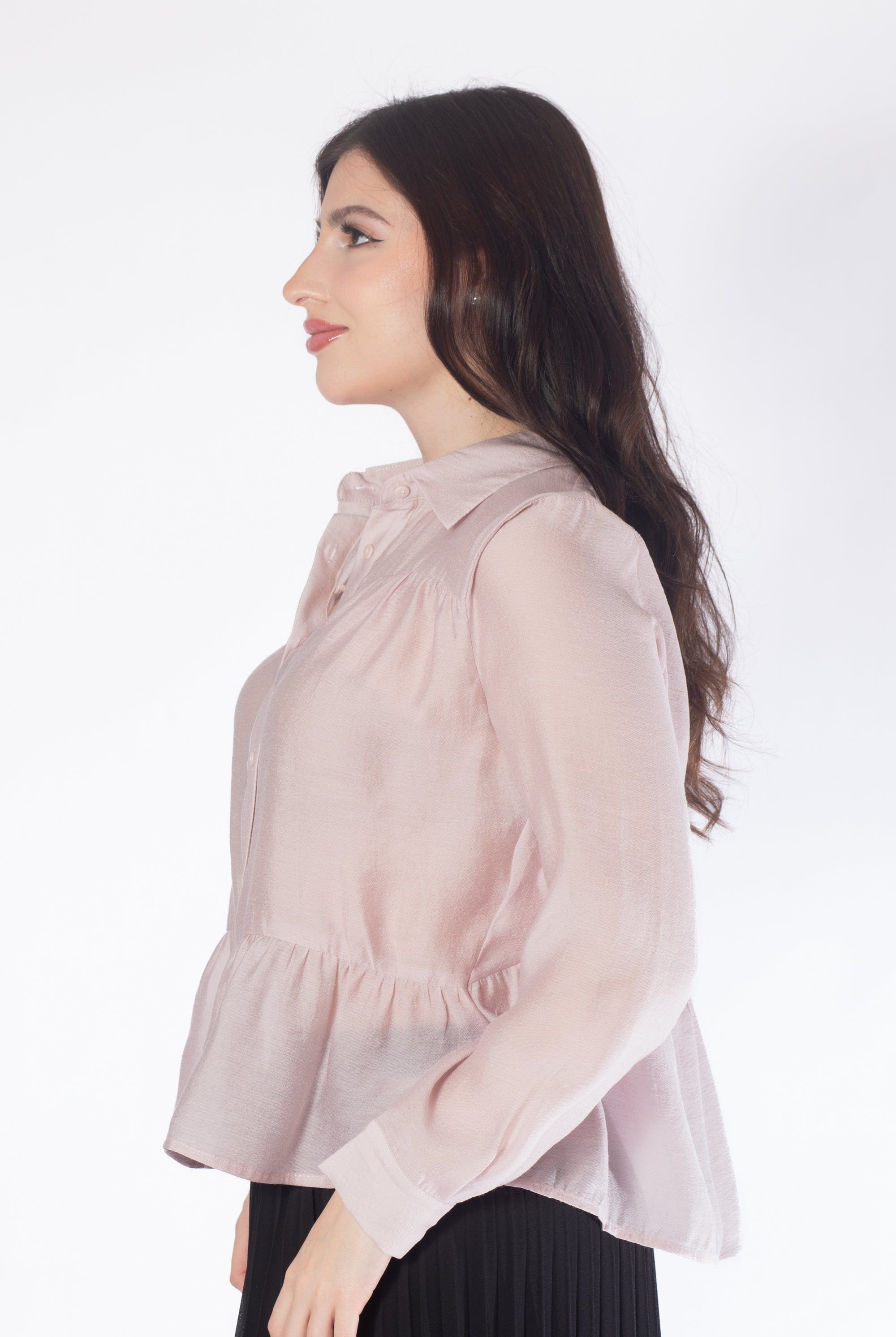 ميكا قميص بأكمام طويلة سادة قصير نسائي