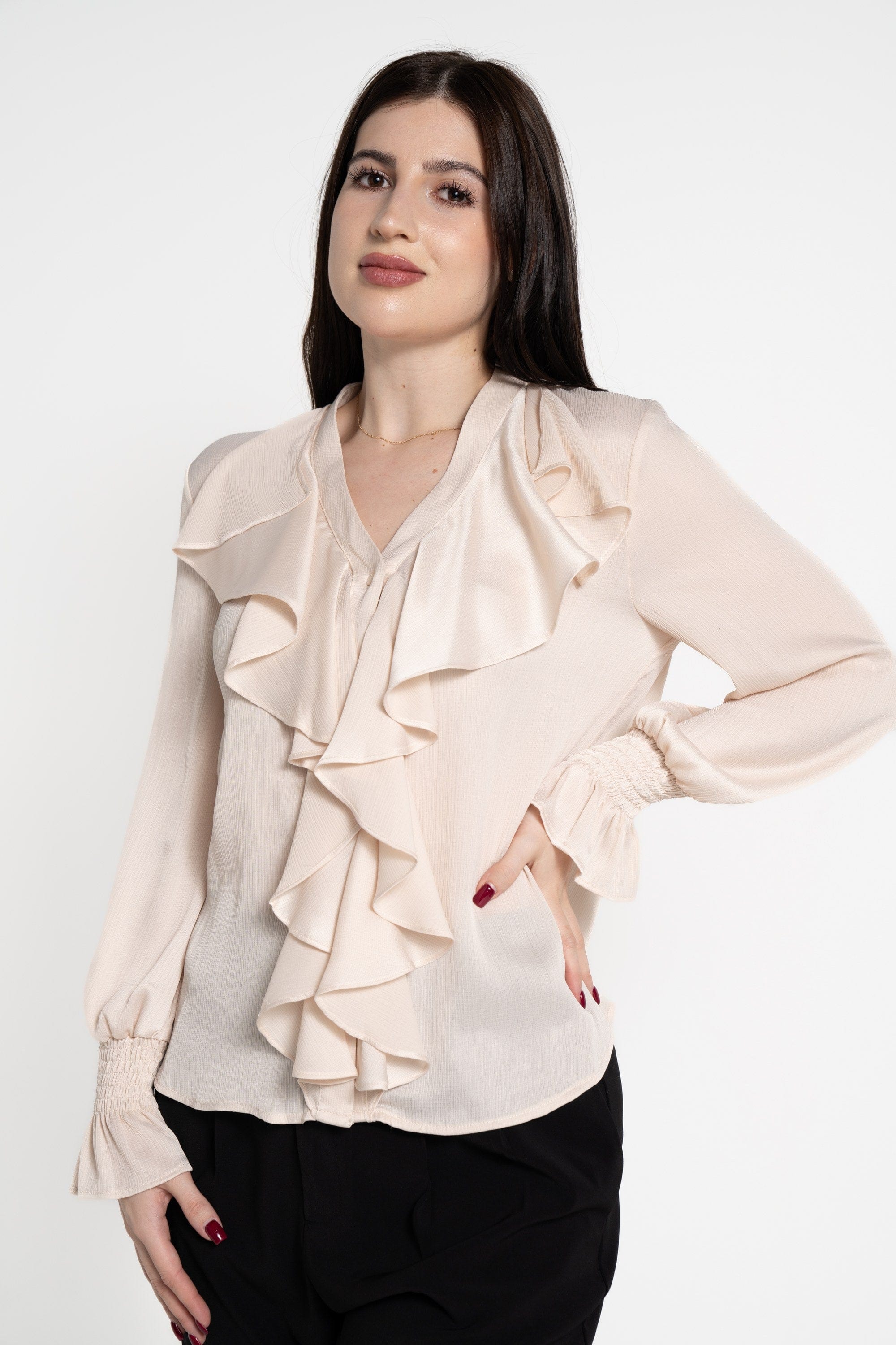 ميكا بلوزة بأكمام طويلة نسائية بكرانيش على الصدر