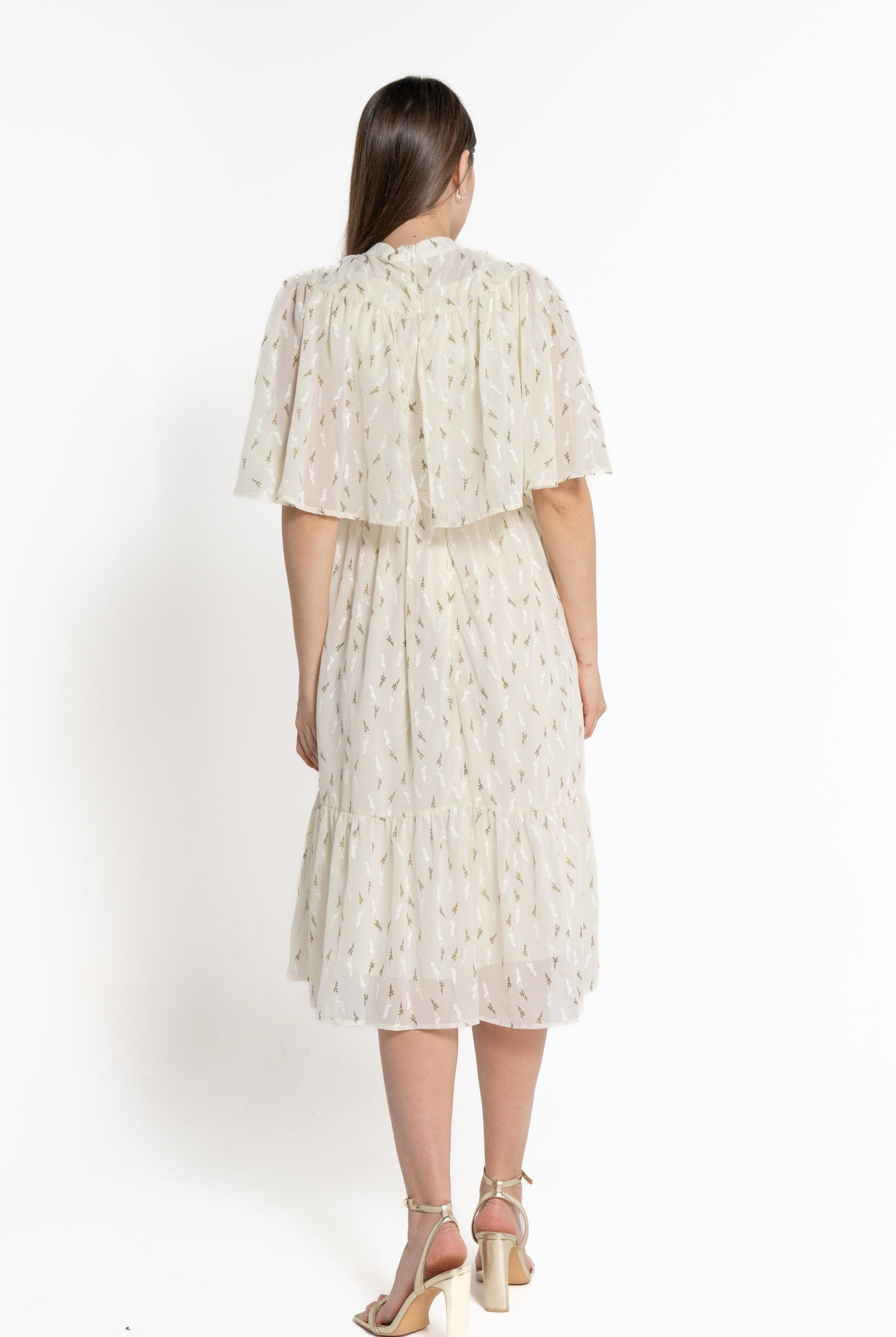 ميكا فستان ميدي بأكمام قصيرة مشجرة نسائي كريمي