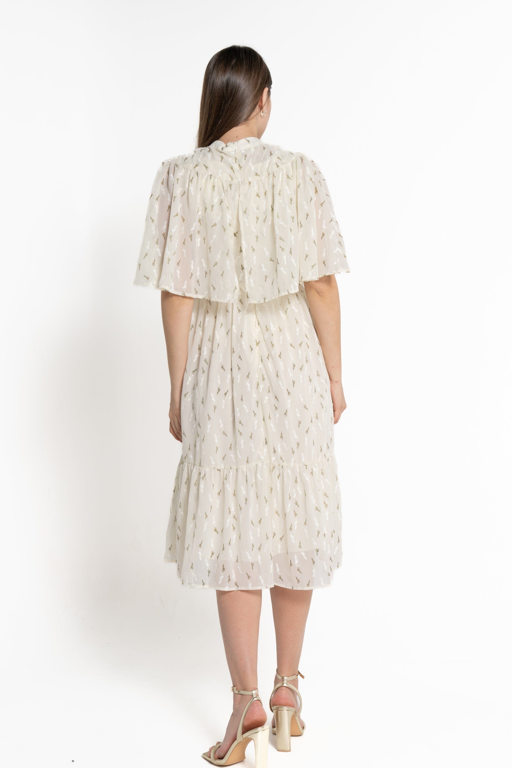 ميكا فستان ميدي بأكمام قصيرة مشجرة نسائي كريمي