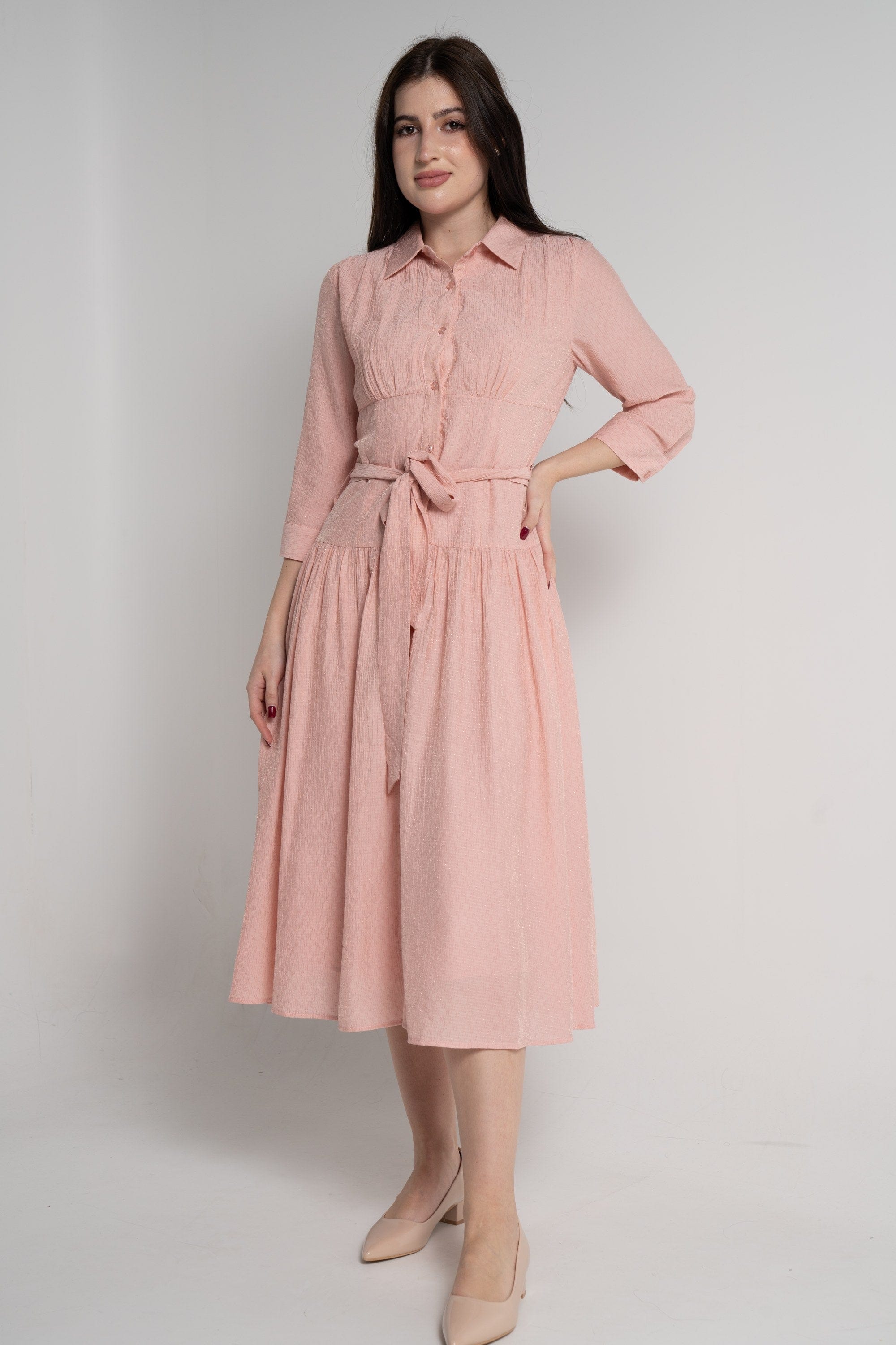 ميكا فستان ميدي بأكمام 3/4 سادة نسائي