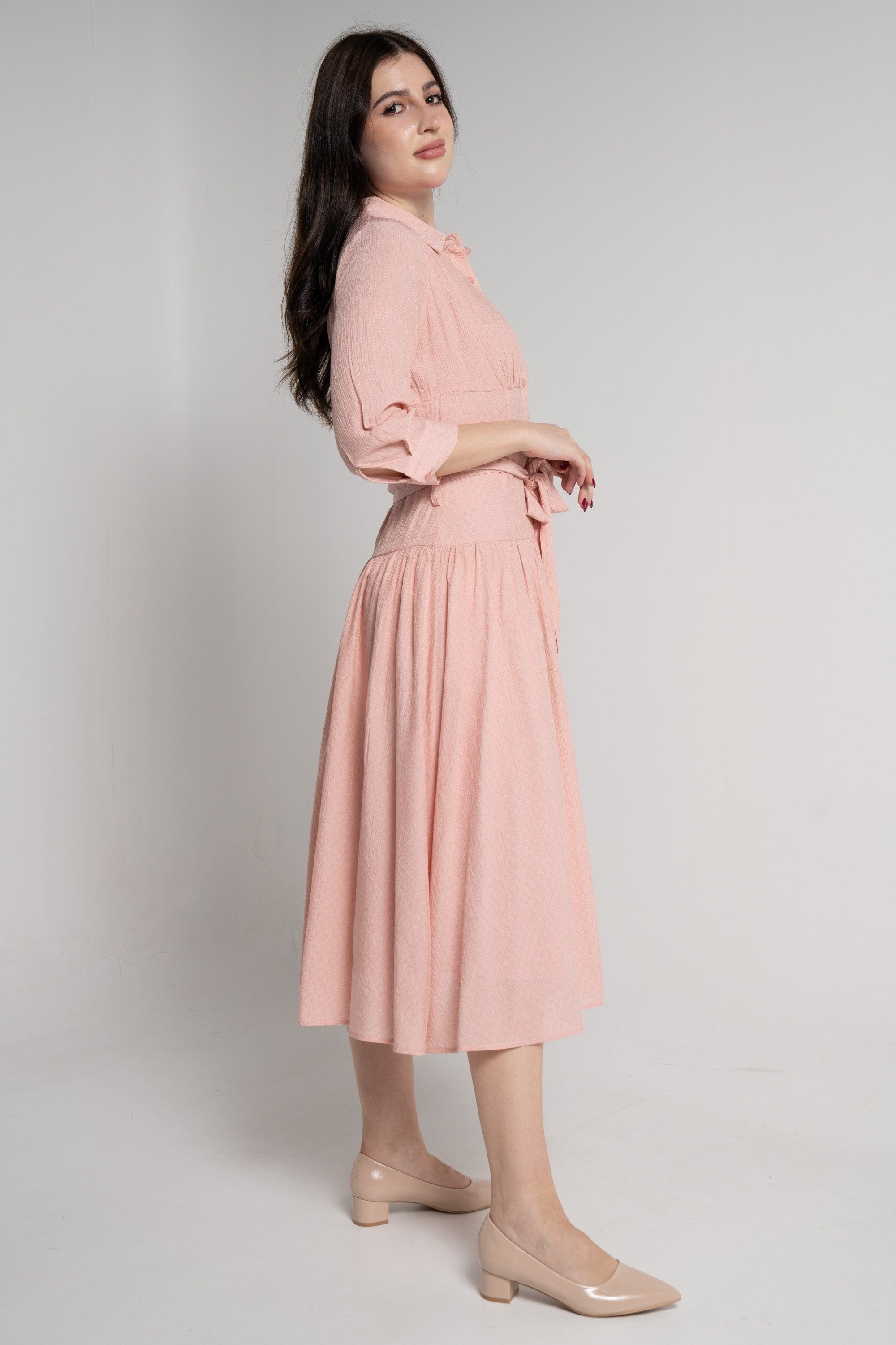 ميكا فستان ميدي بأكمام 3/4 سادة نسائي