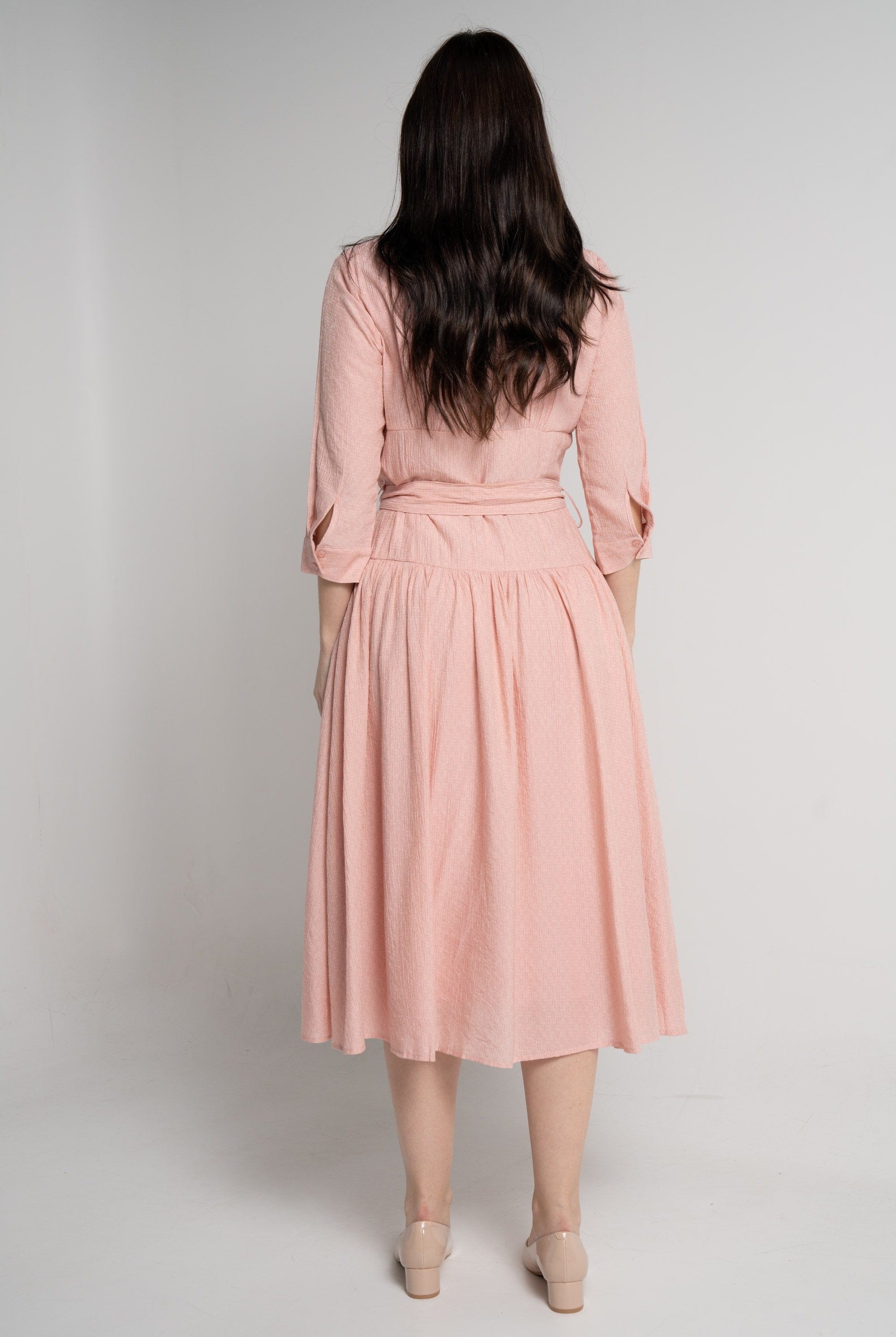 ميكا فستان ميدي بأكمام 3/4 سادة نسائي