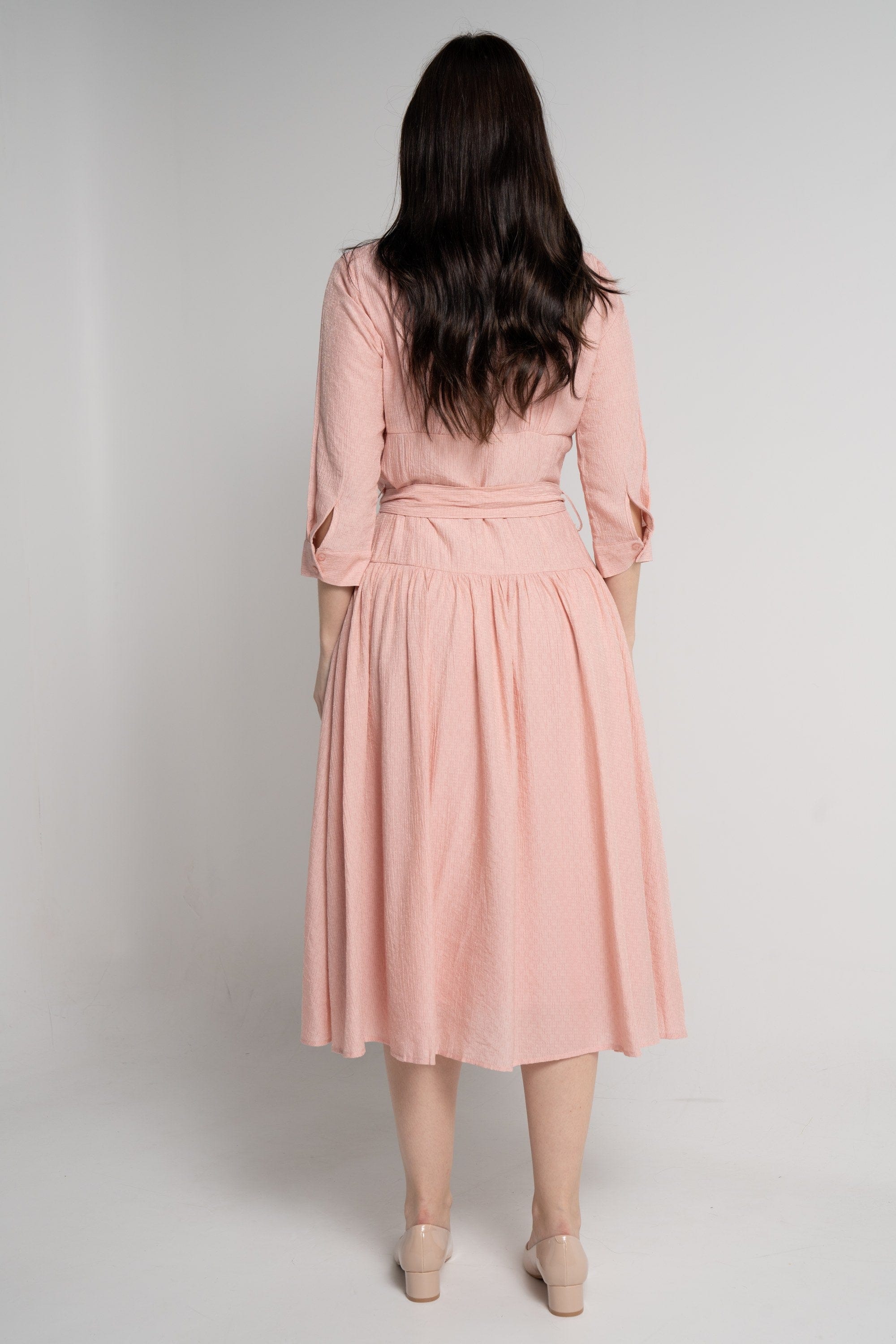 ميكا فستان ميدي بأكمام 3/4 سادة نسائي