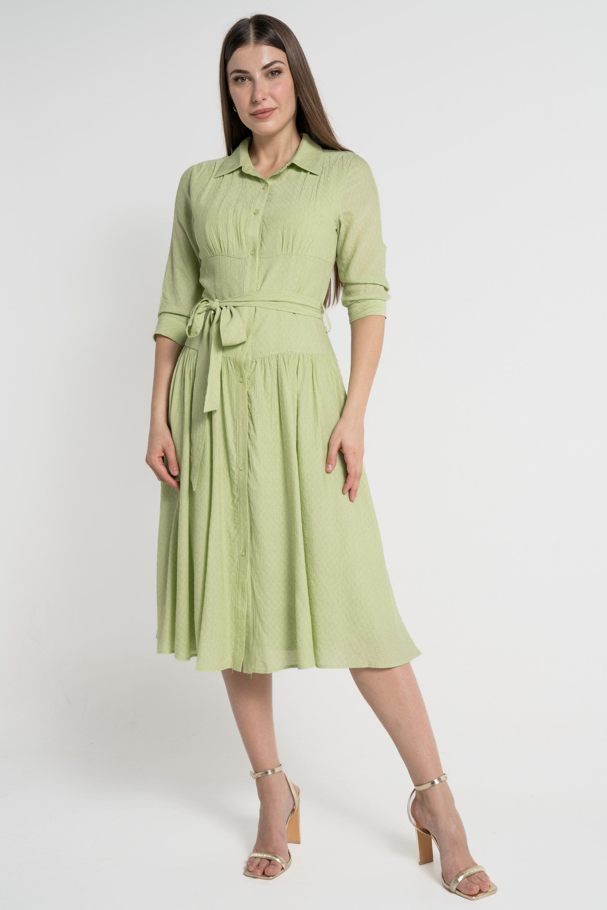 ميكا فستان ميدي بأكمام 3/4 سادة نسائي