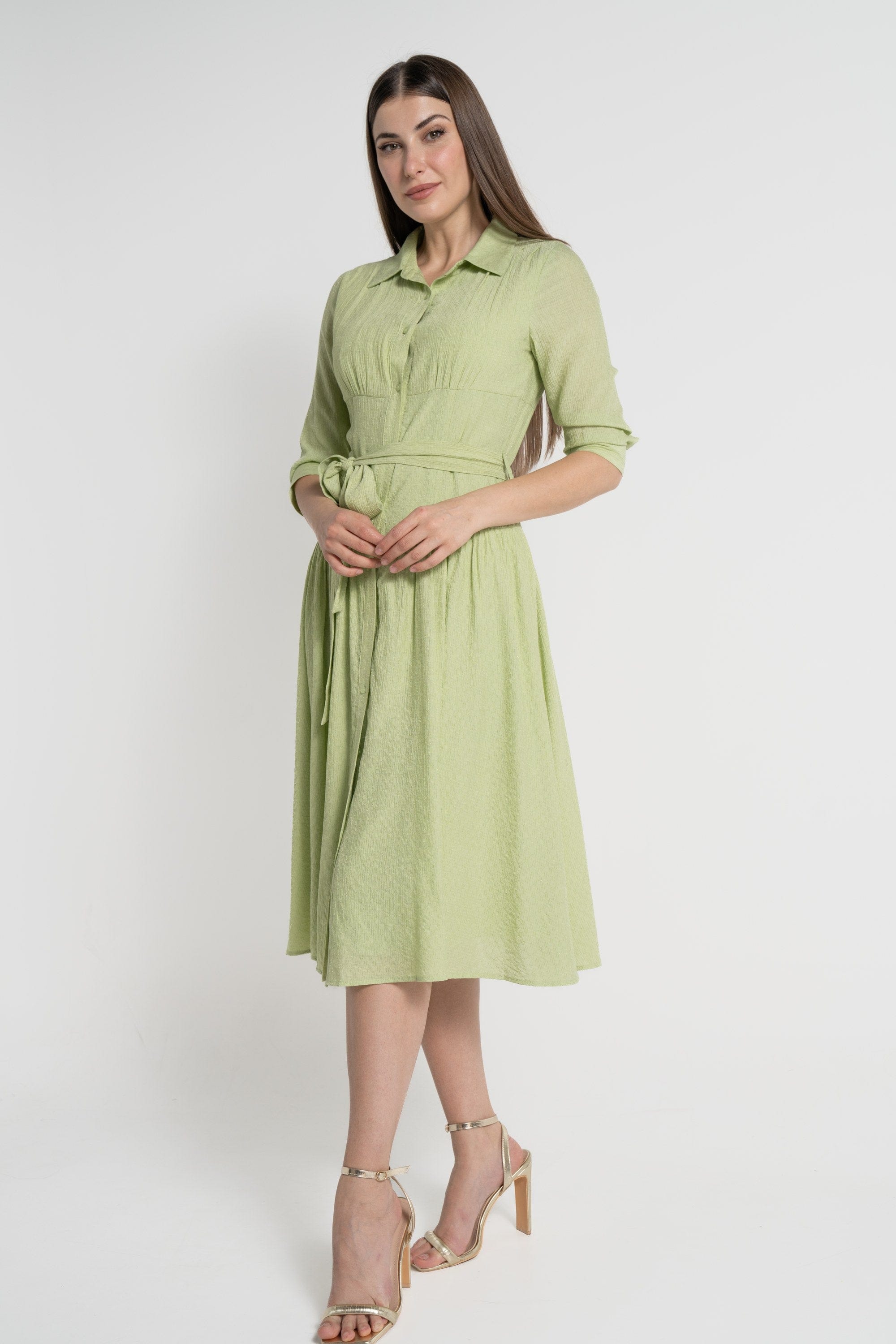 ميكا فستان ميدي بأكمام 3/4 سادة نسائي