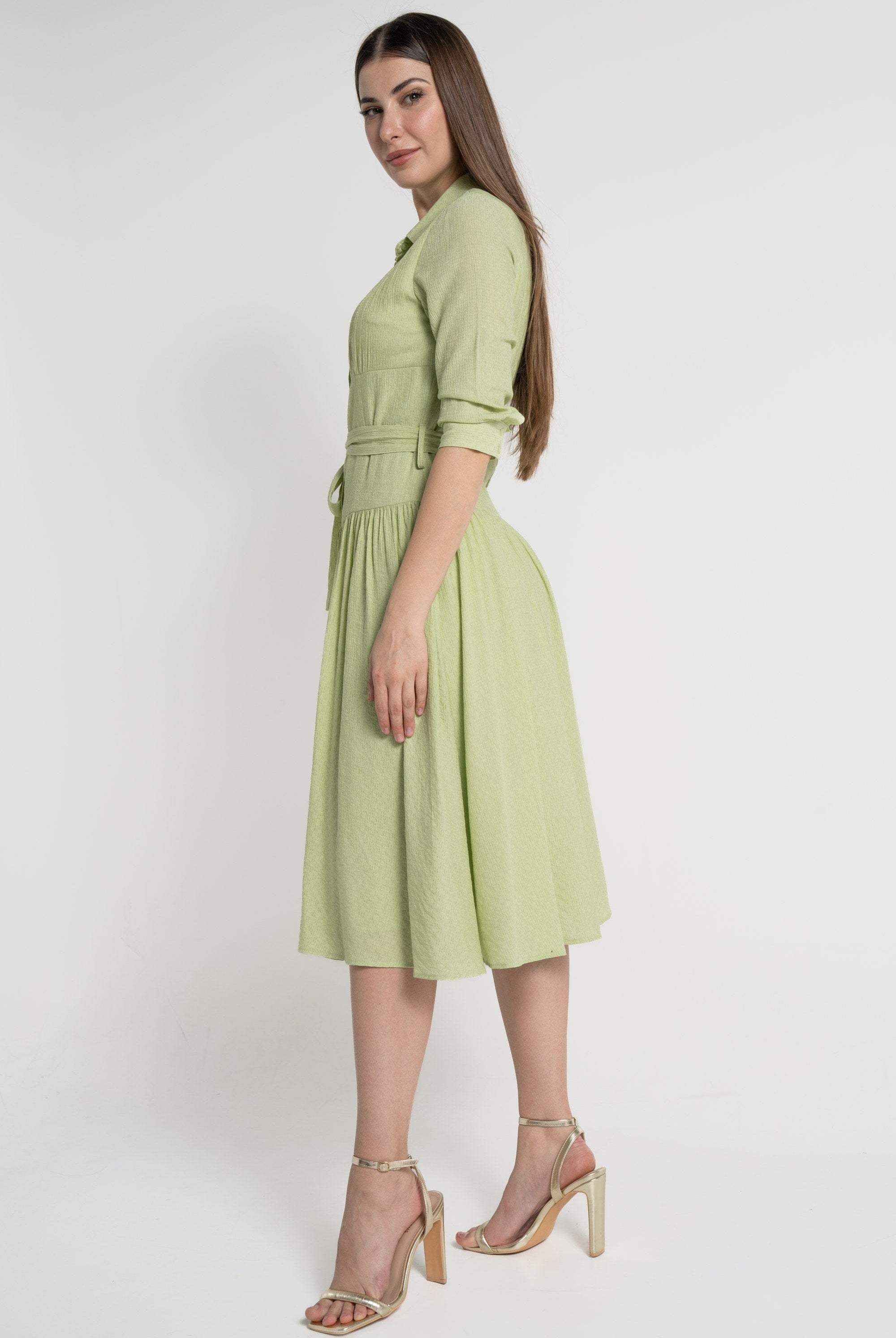 ميكا فستان ميدي بأكمام 3/4 سادة نسائي