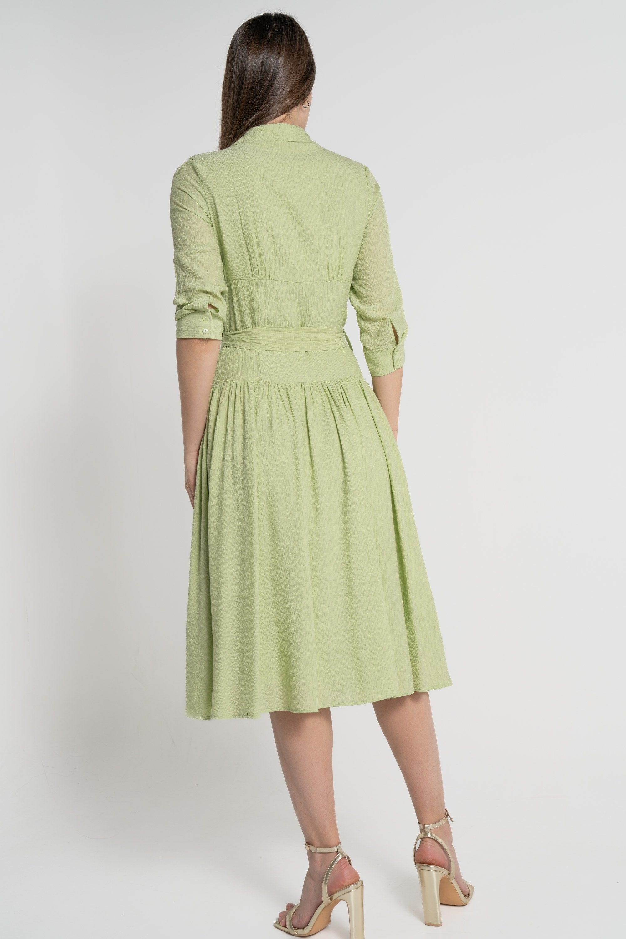 ميكا فستان ميدي بأكمام 3/4 سادة نسائي