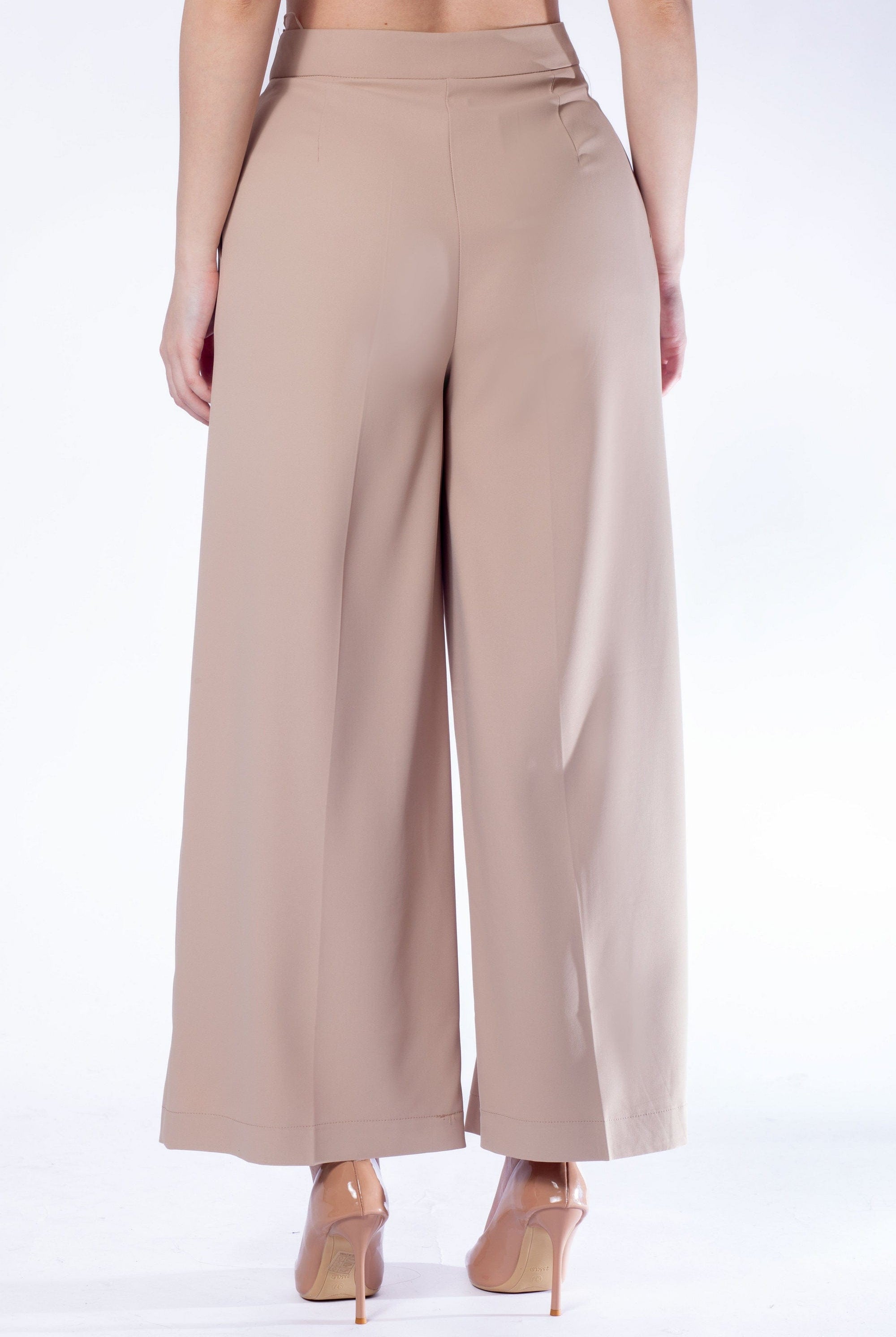 بنطلون طويل سادة واسع خصر مرتفع نسائي