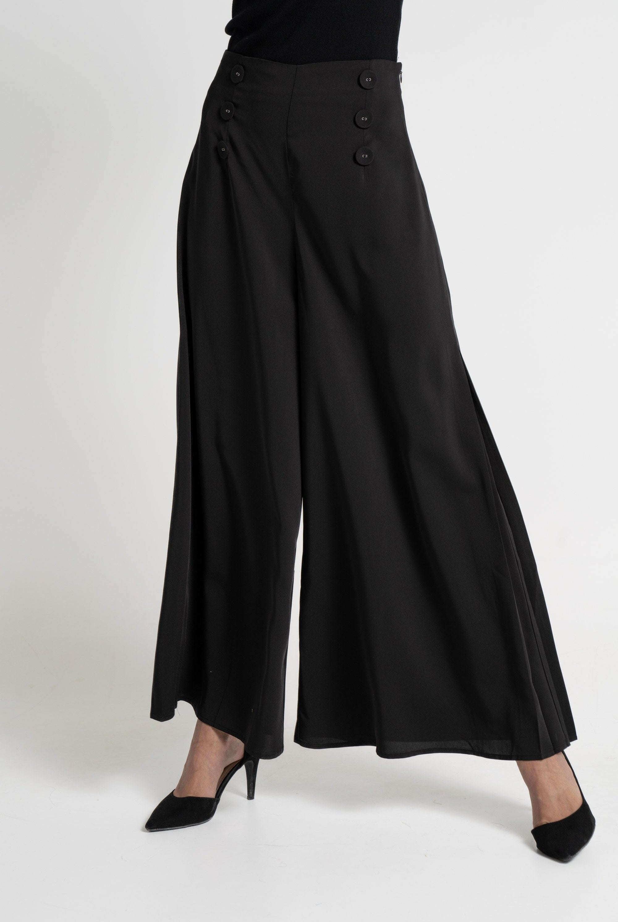 ميكا بنطلون طويل بأزرار جانبية واسع طويل نسائي