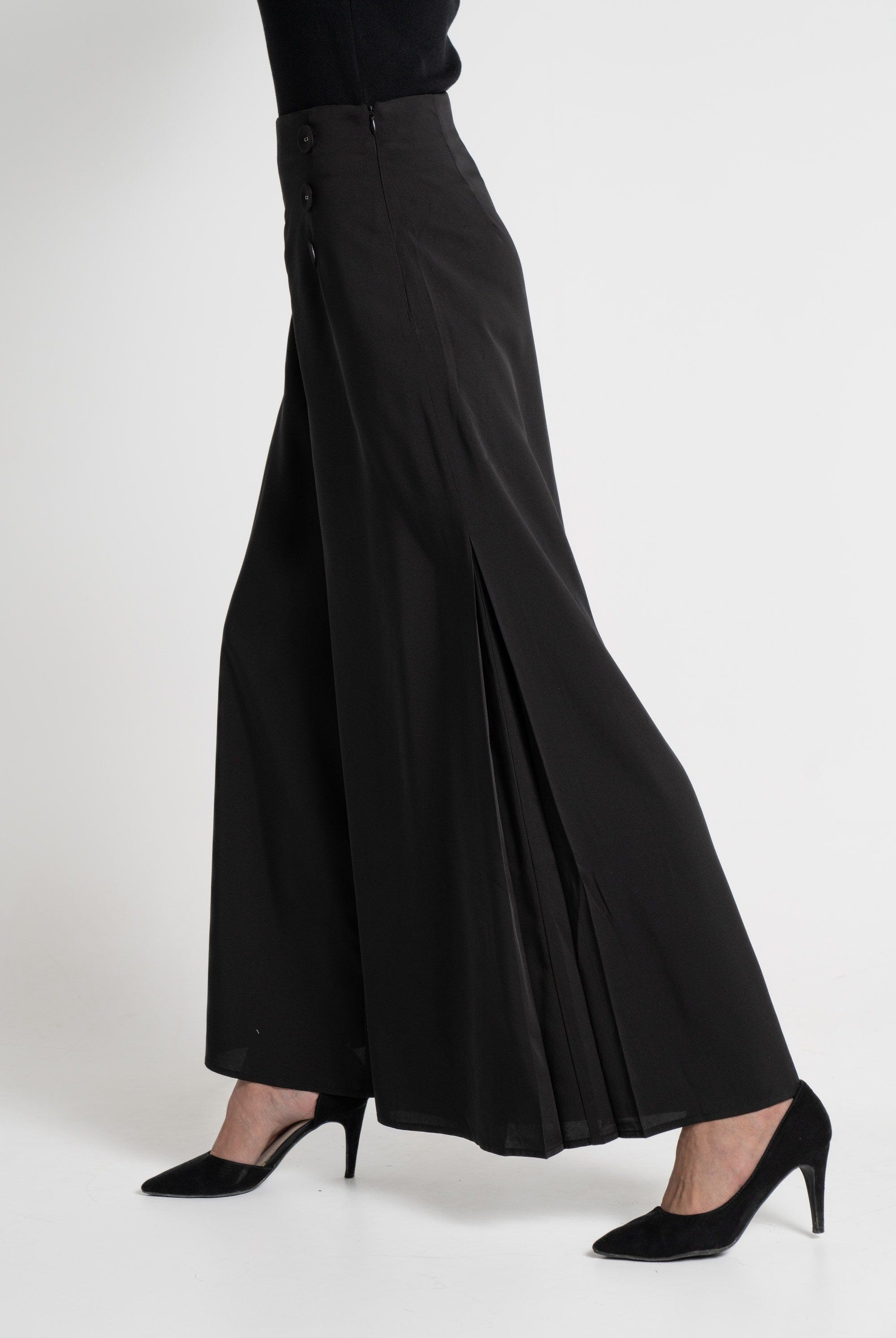 ميكا بنطلون طويل بأزرار جانبية واسع طويل نسائي