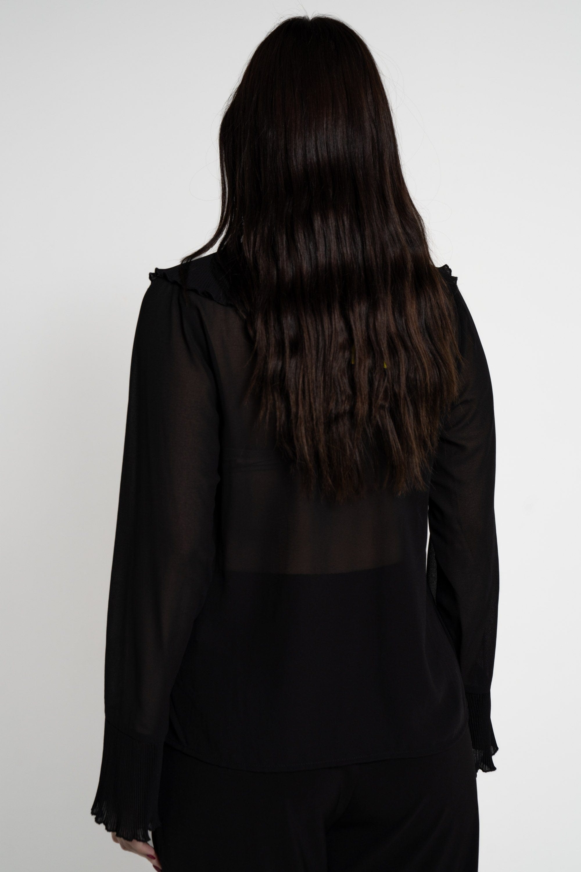 ميكا بلوزة بأكمام طويلة نسائية شفافة بكرانيش على الصدر