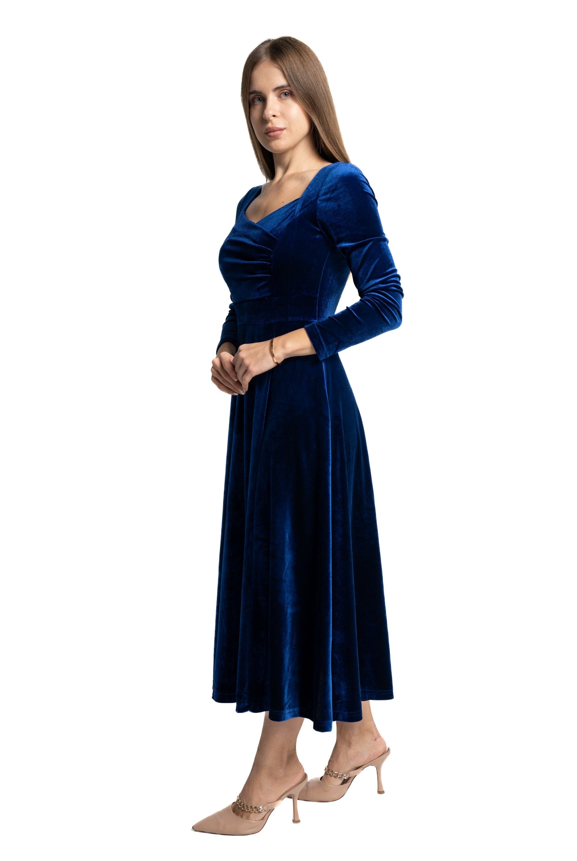 ميكا فستان نسائى سادة ميدى برقبة V كم طويل