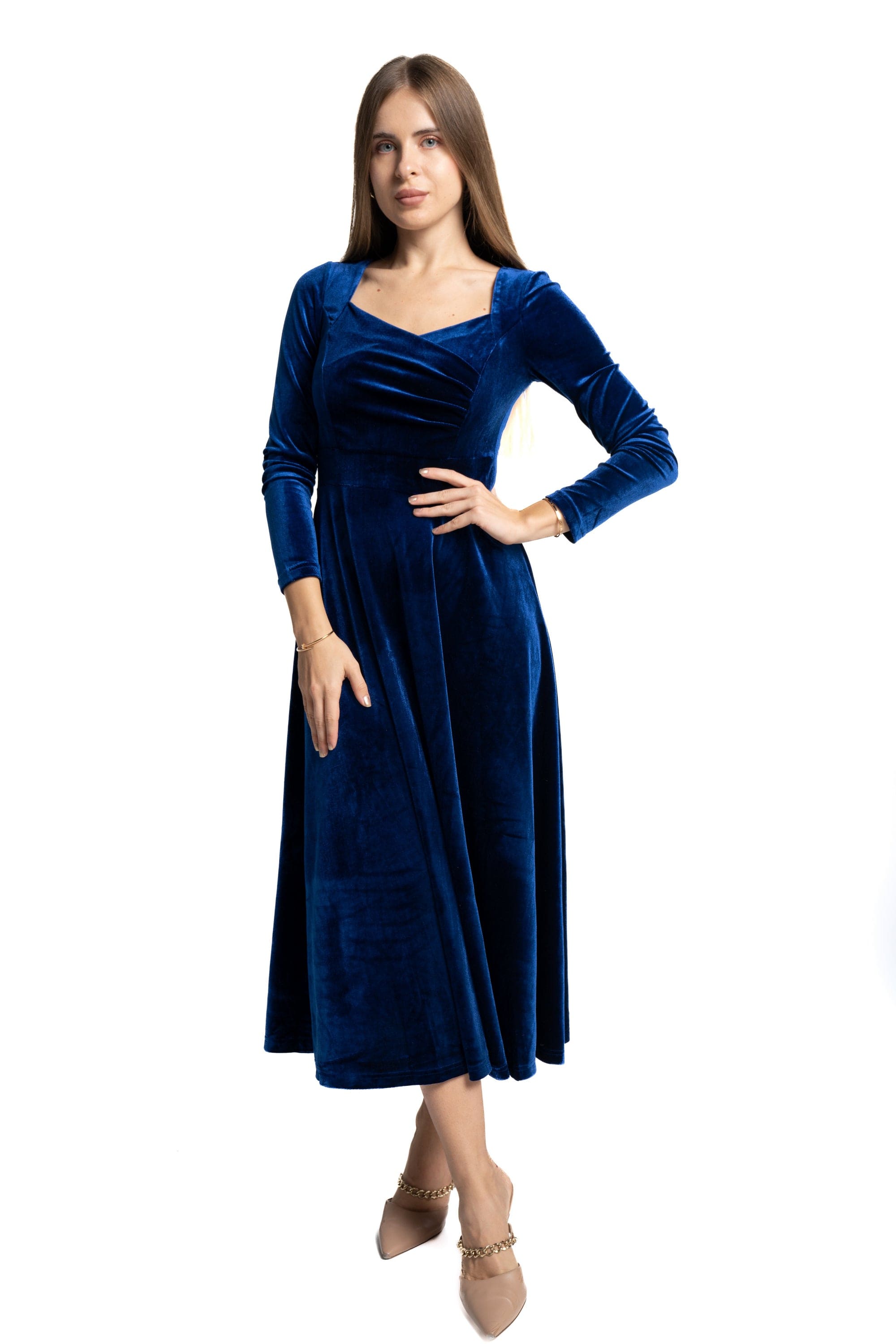 ميكا فستان نسائى سادة ميدى برقبة V كم طويل