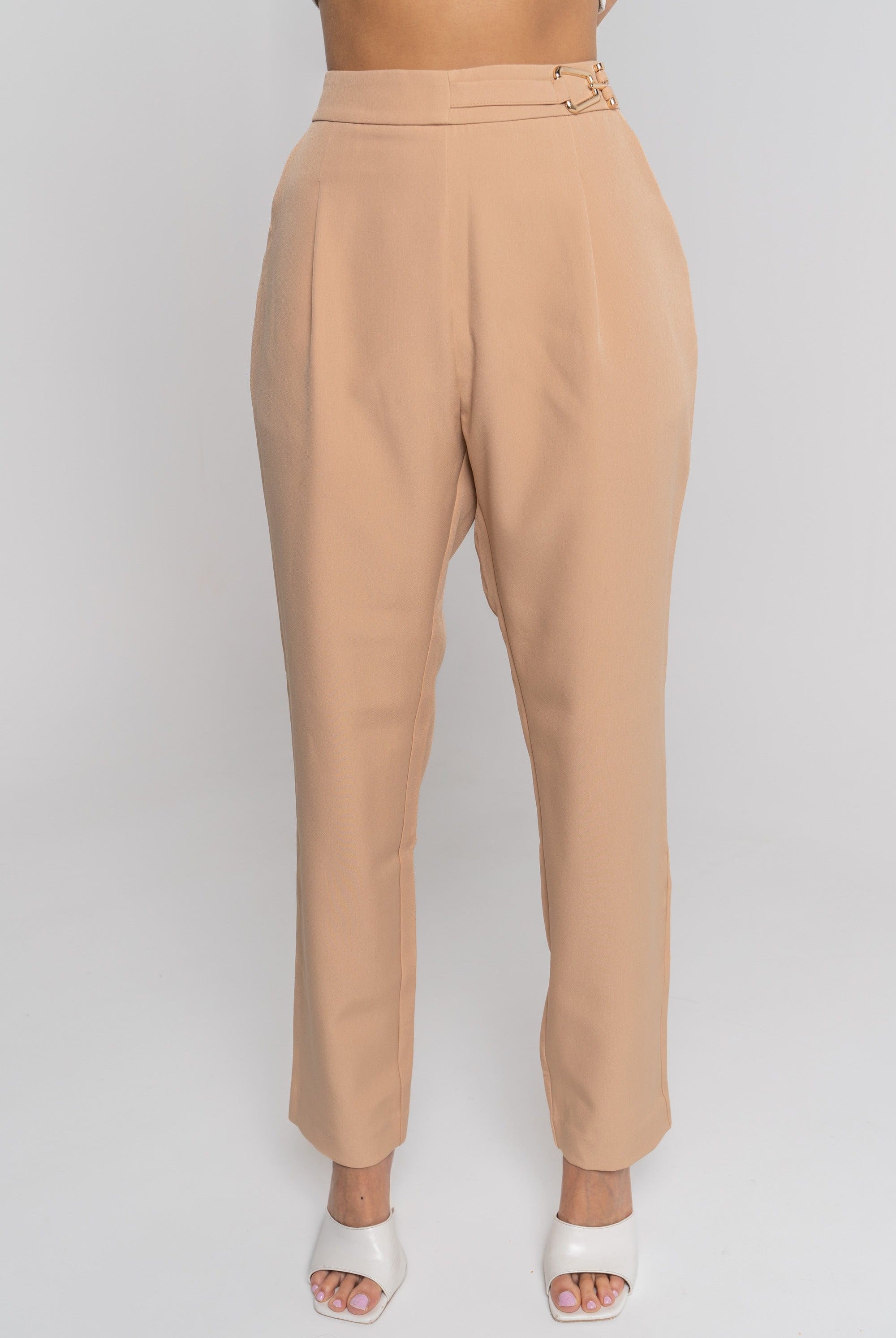 نتشي بنطلون طويل سادة بحزام نسائي