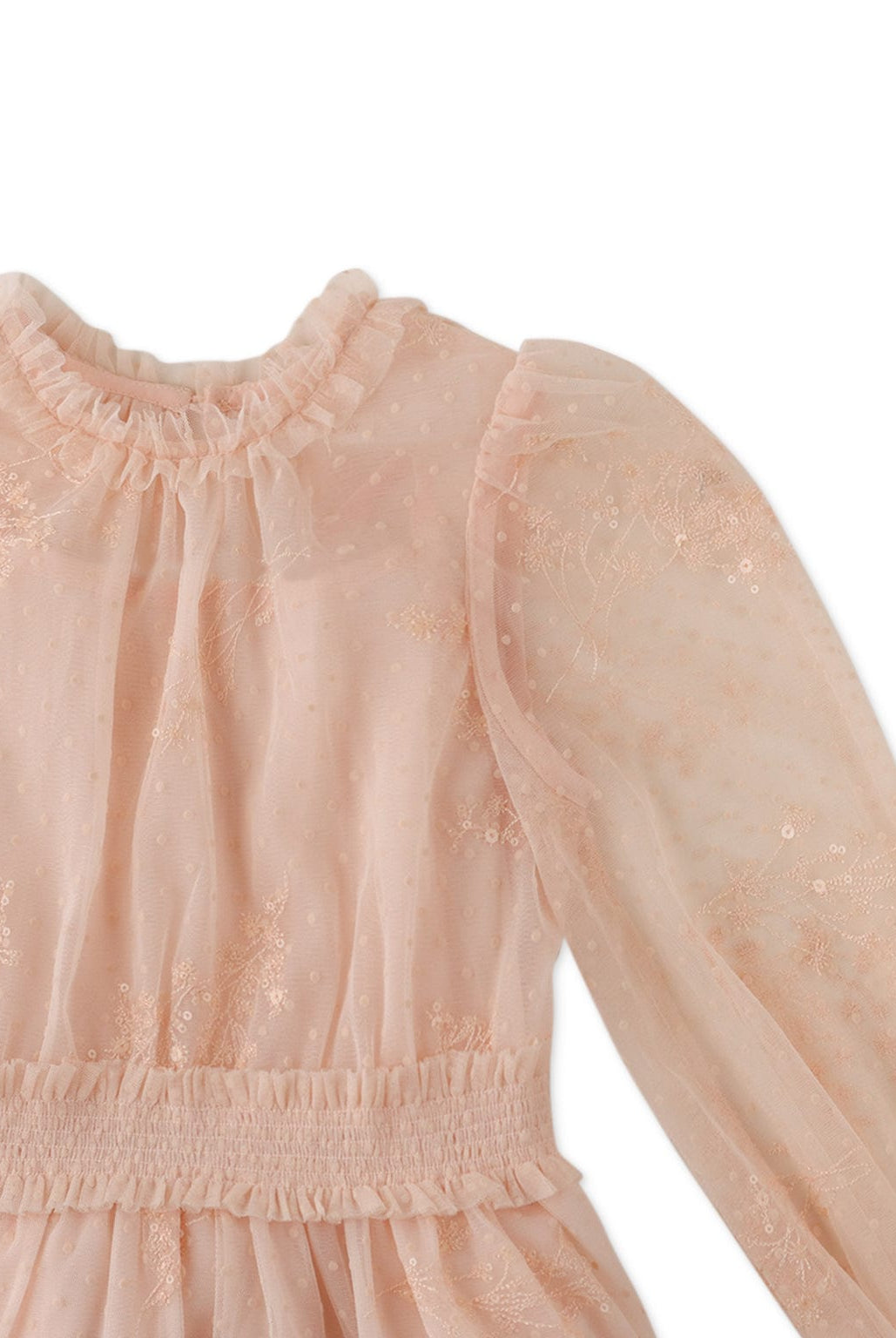 جينجرسنابس فستان بناتي منسوج مخصر كم طويل بف وردي