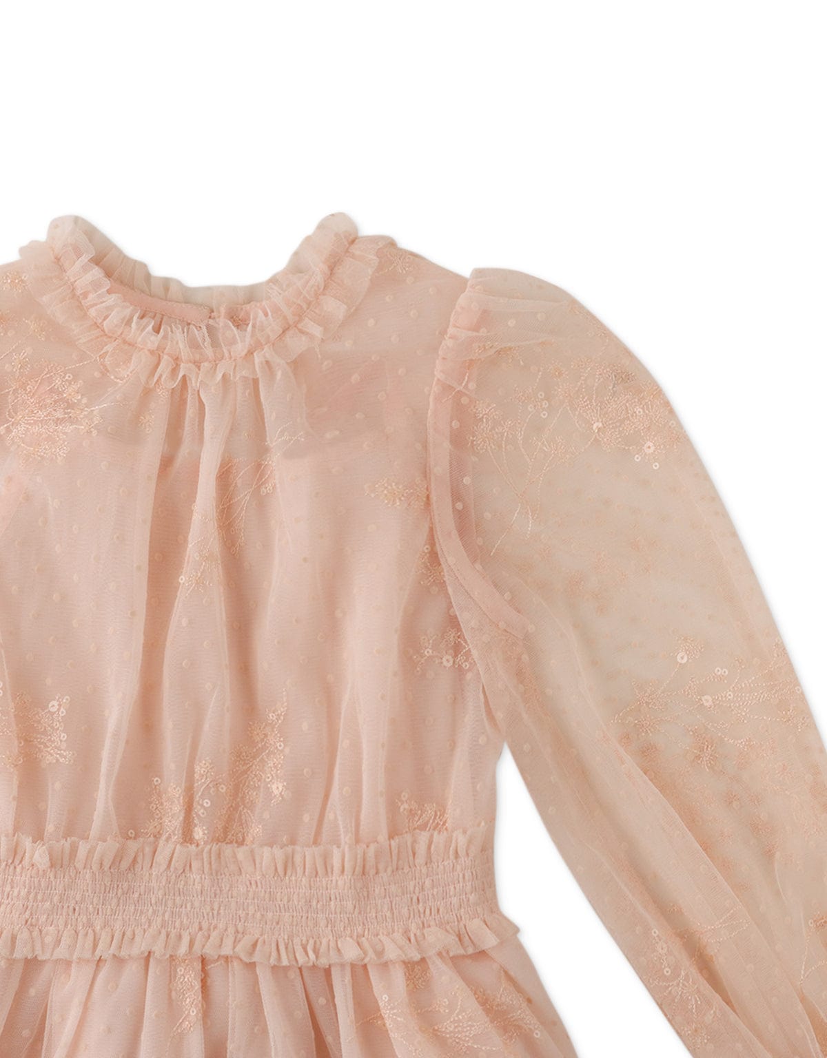 جينجرسنابس فستان بناتي منسوج مخصر كم طويل بف وردي