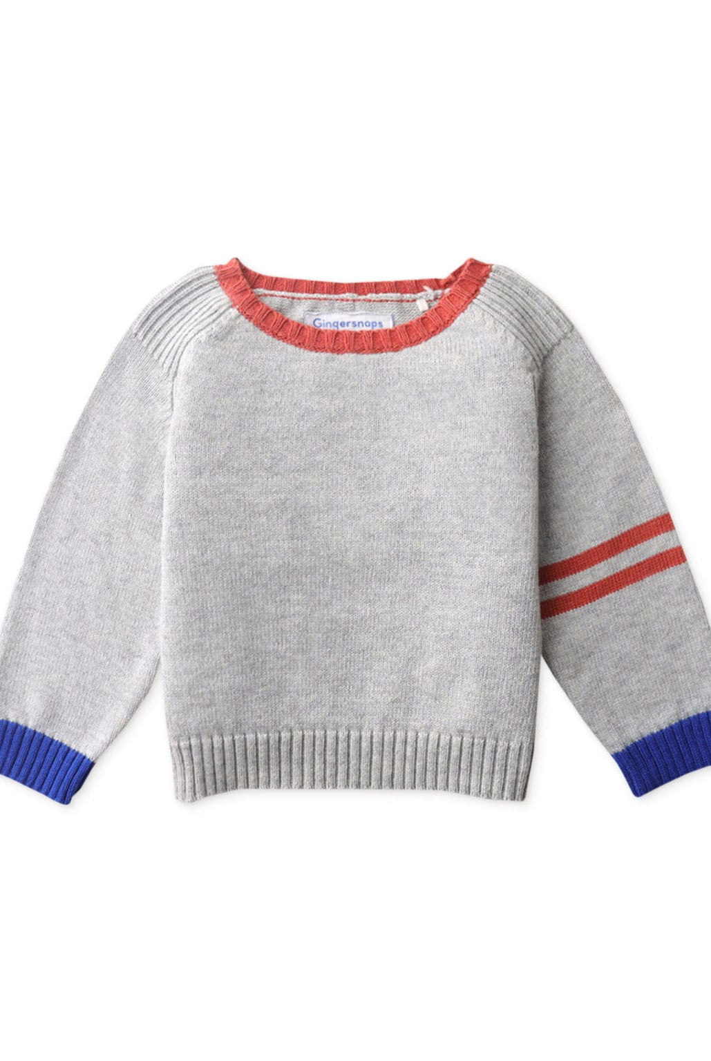 جينجرسنابس بلوفر اطفالي سادة بخطين على الكم وياقة واساور ملونة رمادي