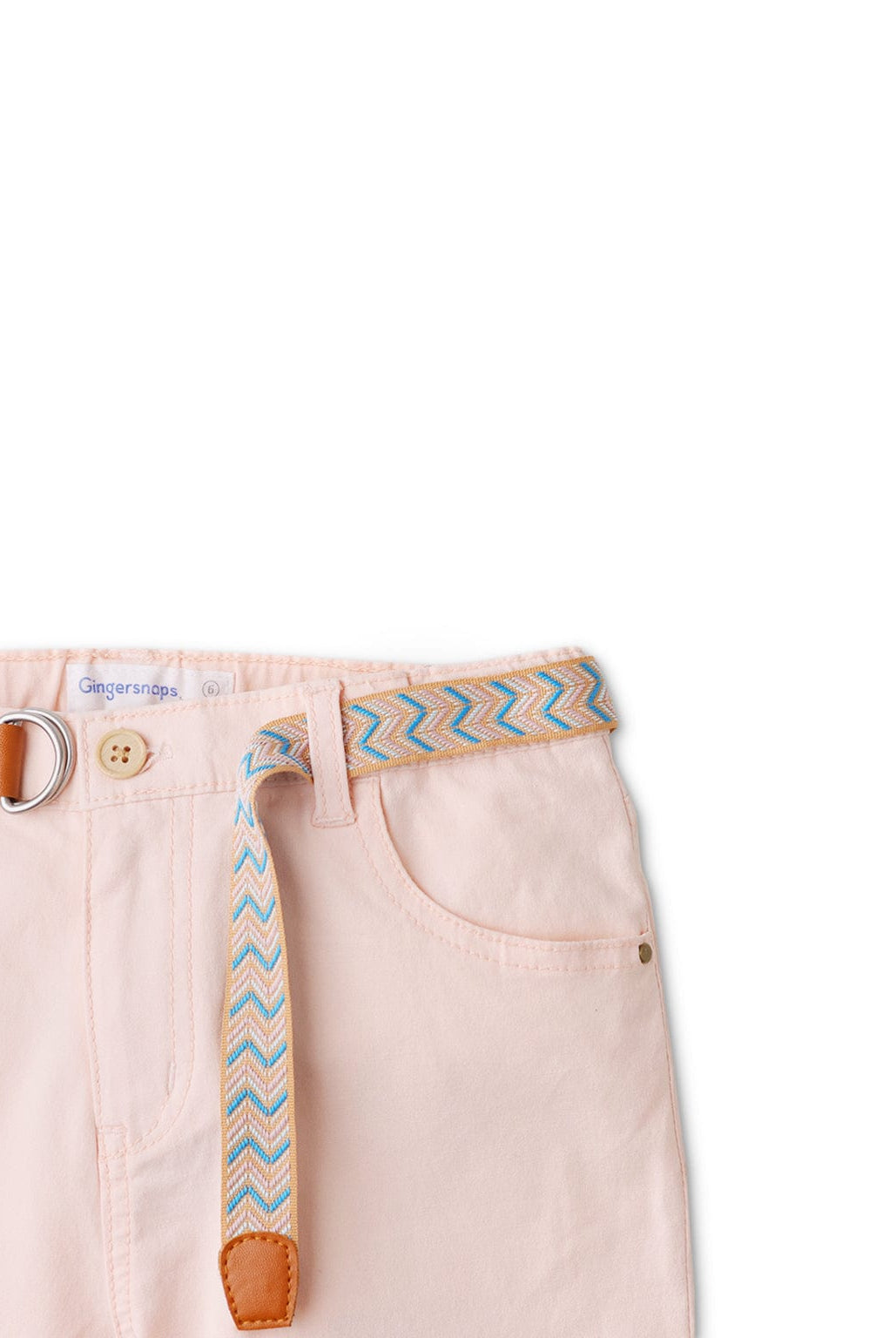 جينجرسنابس بنطلون ولادي سادة وردي بزرار أمامي بحزام وردي