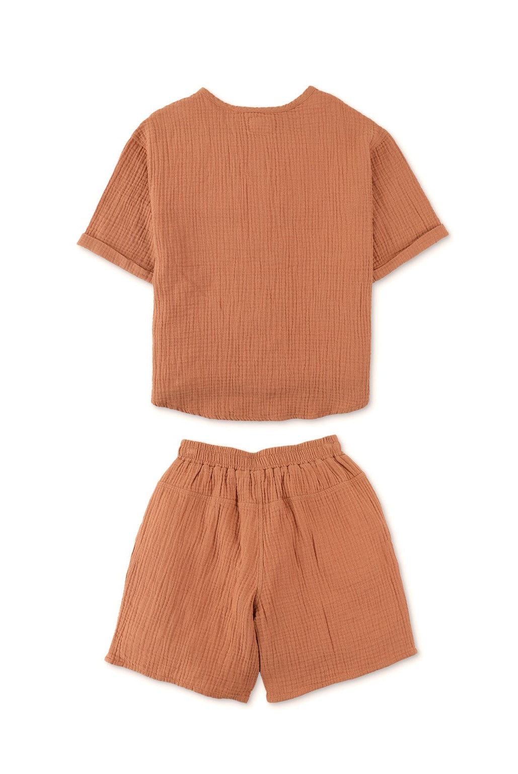 جينجرسنابس طقم شورت ولادي وقميص بأزرار أمامية بني