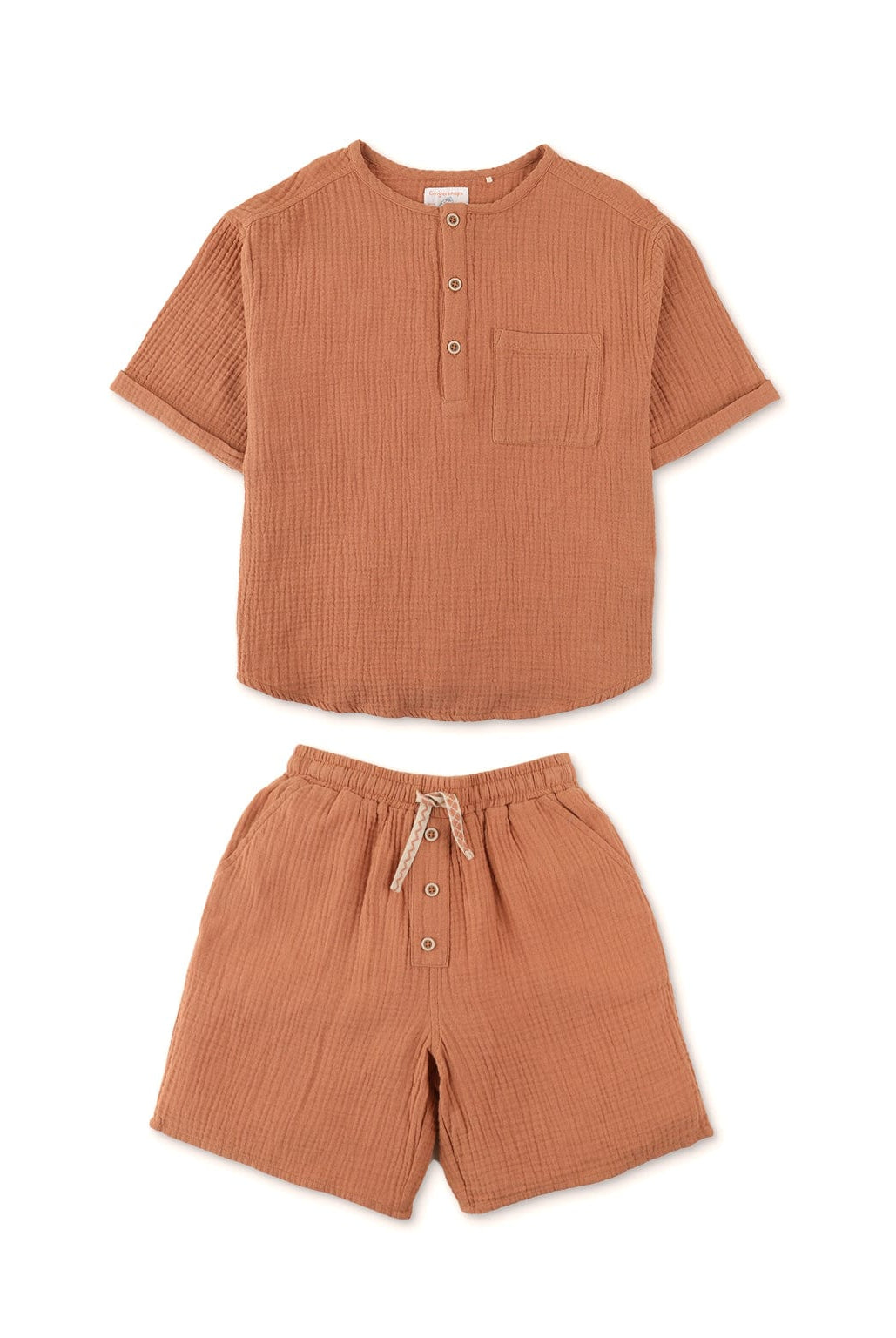 جينجرسنابس طقم شورت ولادي وقميص بأزرار أمامية بني