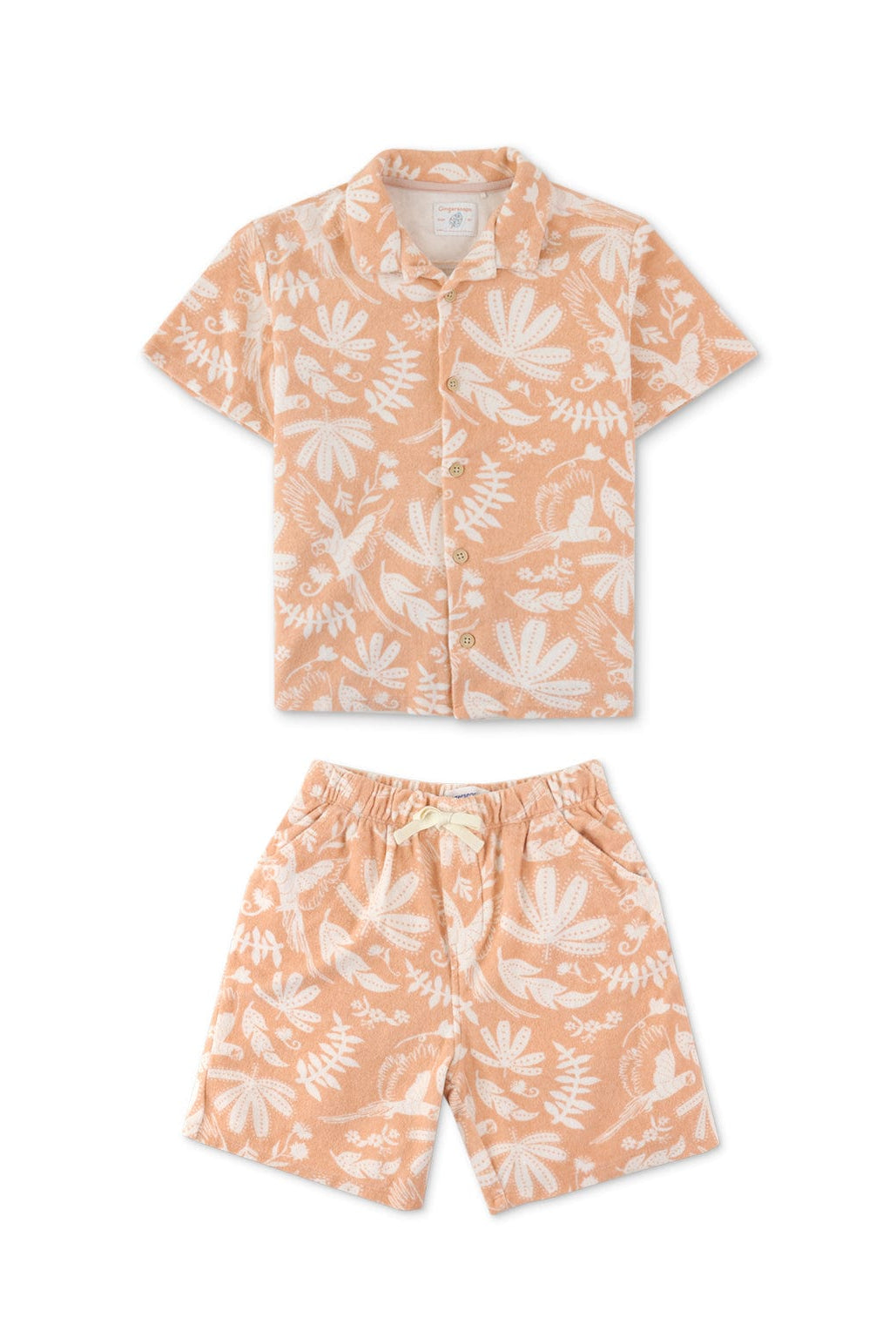 جينجرسنابس طقم شورت ولادي مشجرة نص كم بأزرار أمامية خوخي