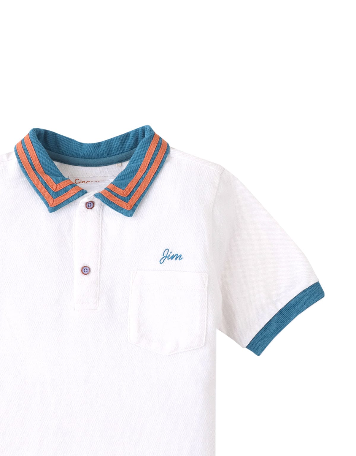 جينجرسنابس تيشيرت ولادي بولو نص كم بجيب على الصدر - أبيض