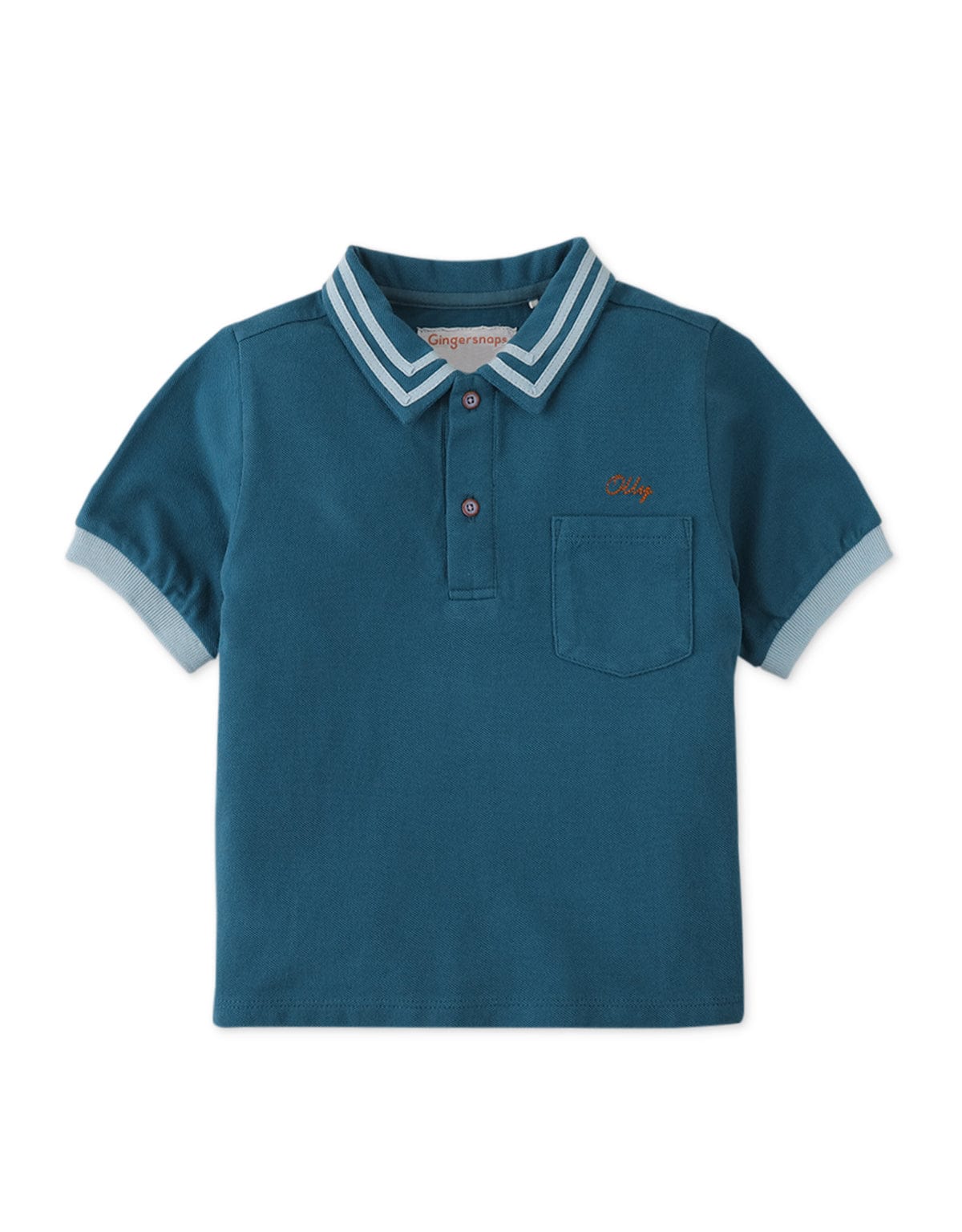 جينجرسنابس تيشيرت ولادي بولو نص كم بجيب على الصدر - أزرق
