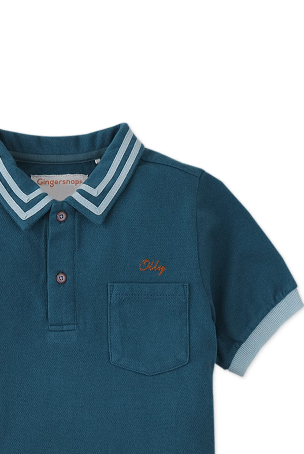 جينجرسنابس تيشيرت ولادي بولو نص كم بجيب على الصدر - أزرق