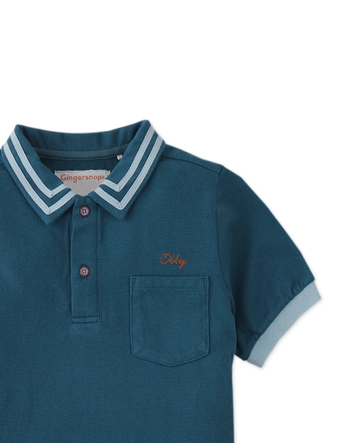 جينجرسنابس تيشيرت ولادي بولو نص كم بجيب على الصدر - أزرق