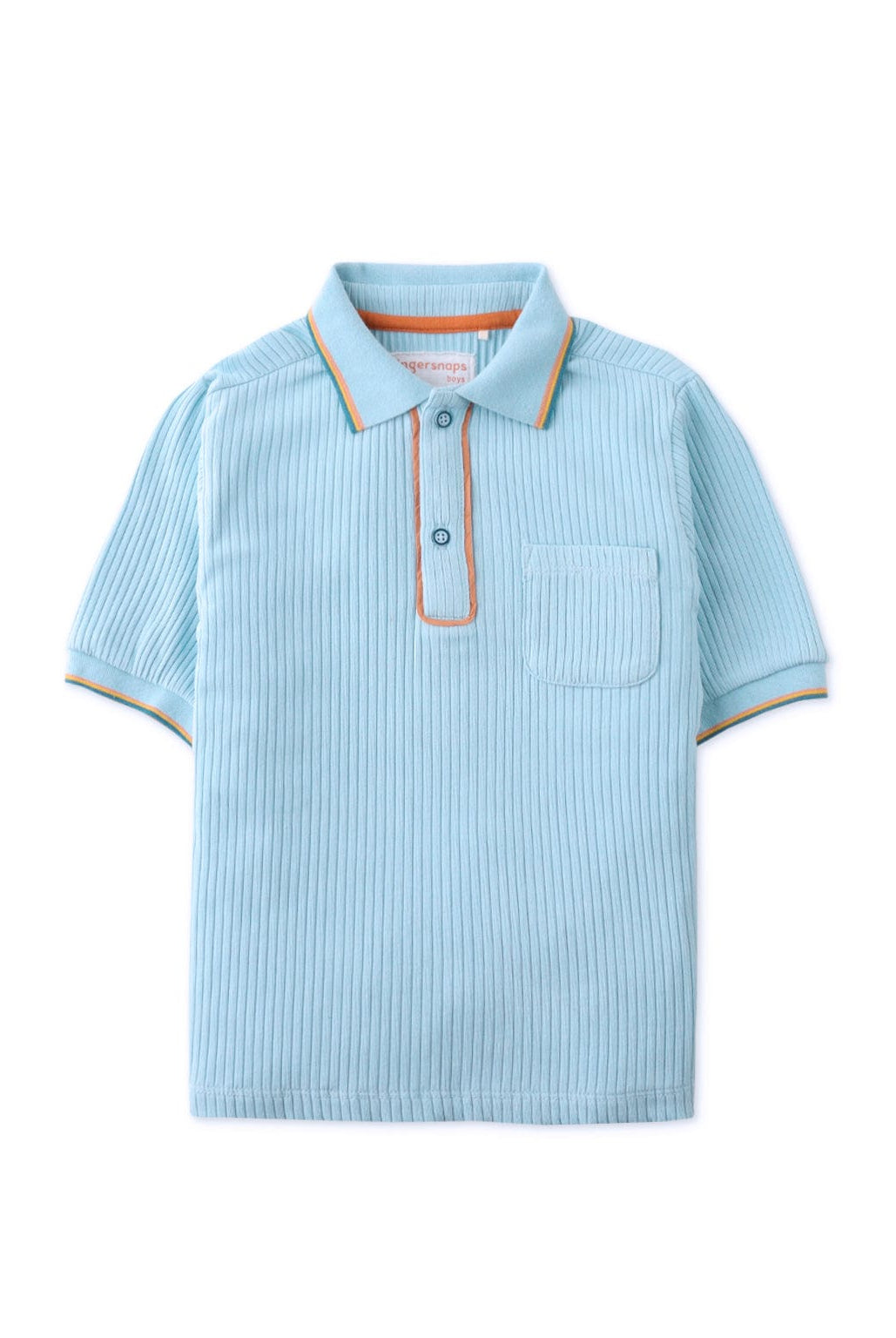 جينجرسنابس تيشيرت ولادي بولو مضلع بأزرار أمامية نص كم أزرق