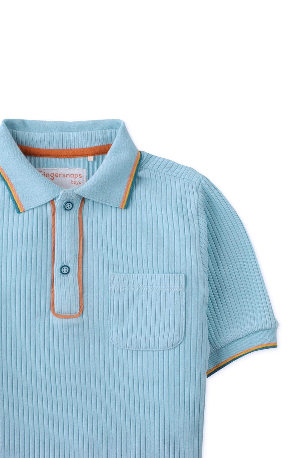 جينجرسنابس تيشيرت ولادي بولو مضلع بأزرار أمامية نص كم أزرق