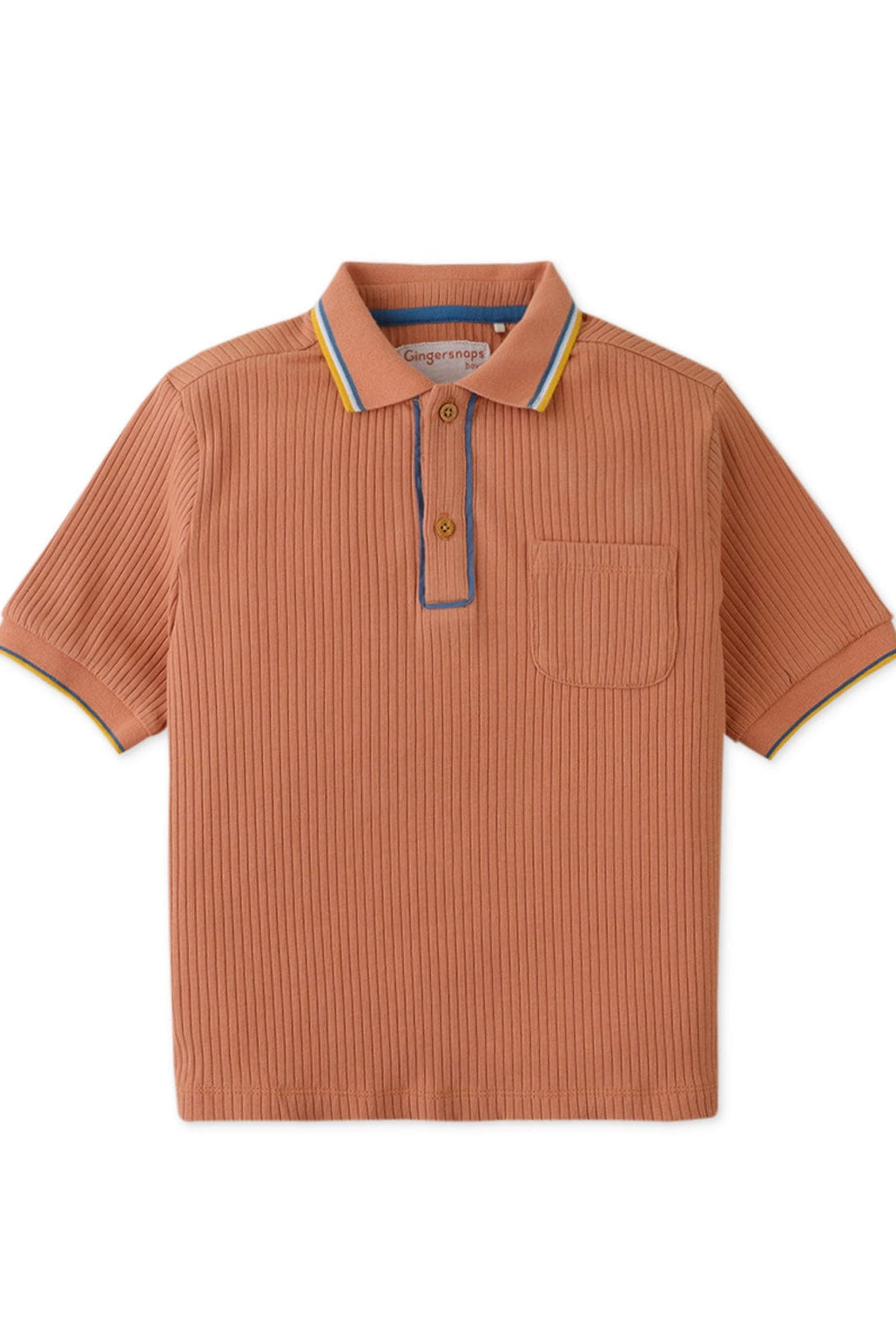 جينجرسنابس تيشيرت ولادي بولو مضلع بجيب أمامي نص كم بني