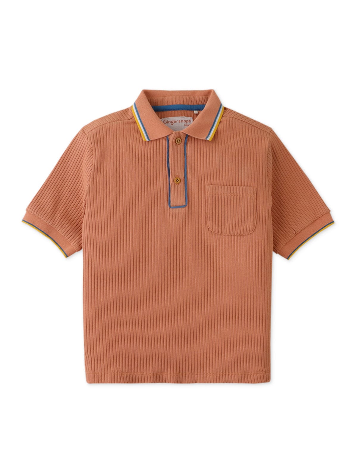 جينجرسنابس تيشيرت ولادي بولو مضلع بجيب أمامي نص كم بني