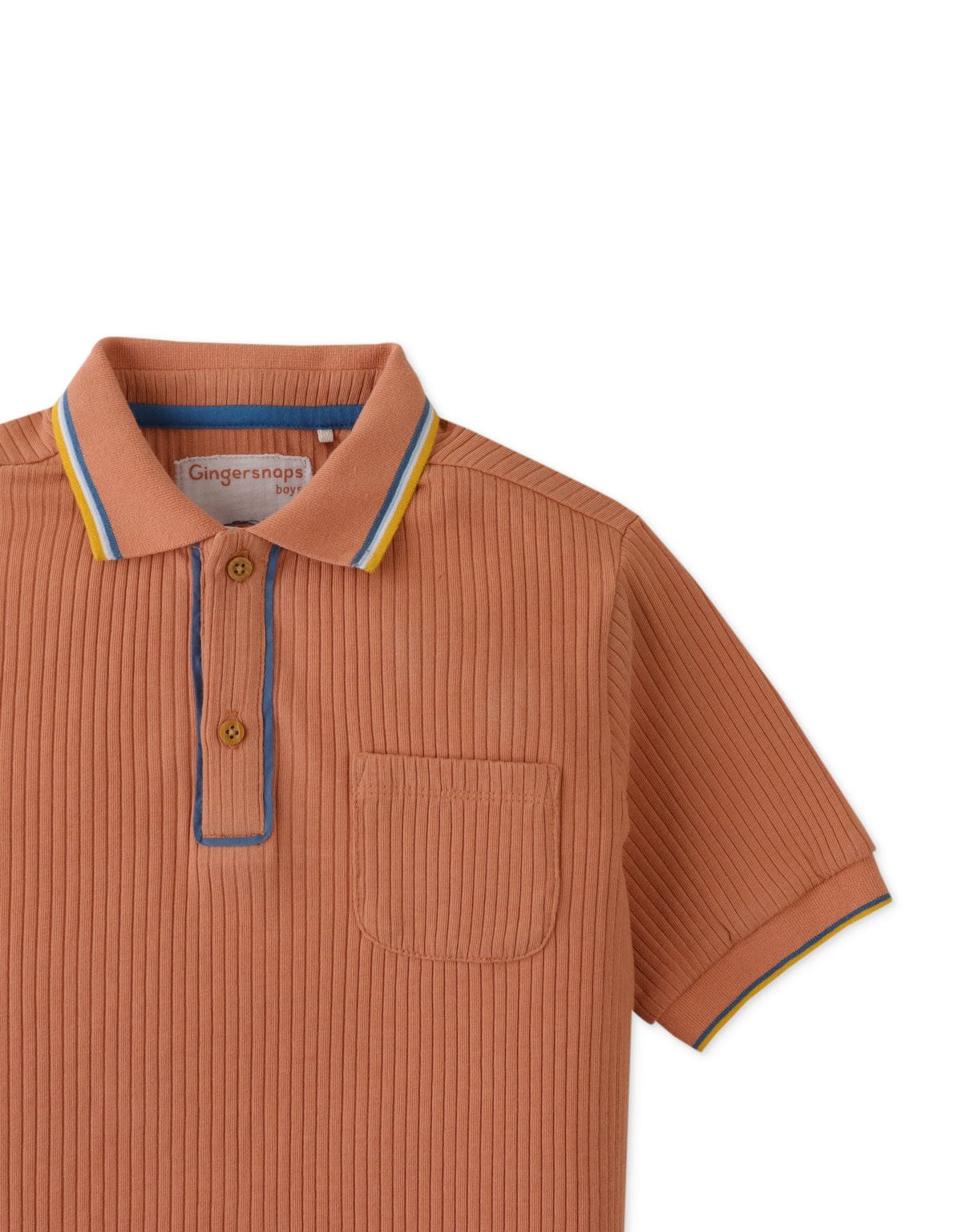 جينجرسنابس تيشيرت ولادي بولو مضلع بجيب أمامي نص كم بني