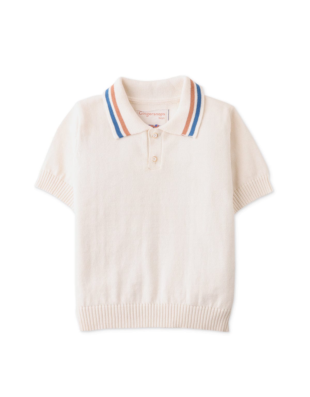 جينجرسنابس تيشيرت ولادي بولو سادة بياقة مخططة نص كم أبيض