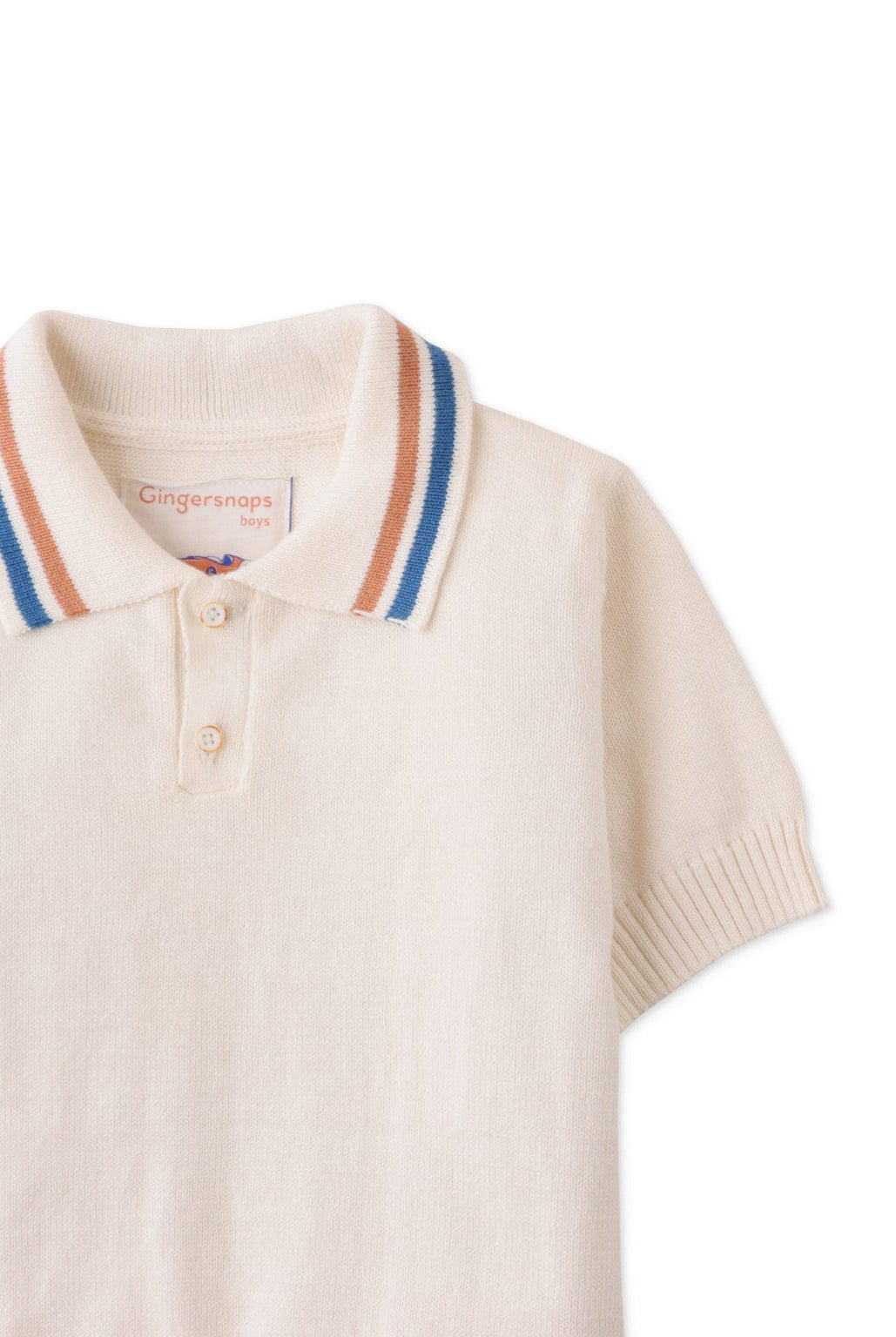 جينجرسنابس تيشيرت ولادي بولو سادة بياقة مخططة نص كم أبيض