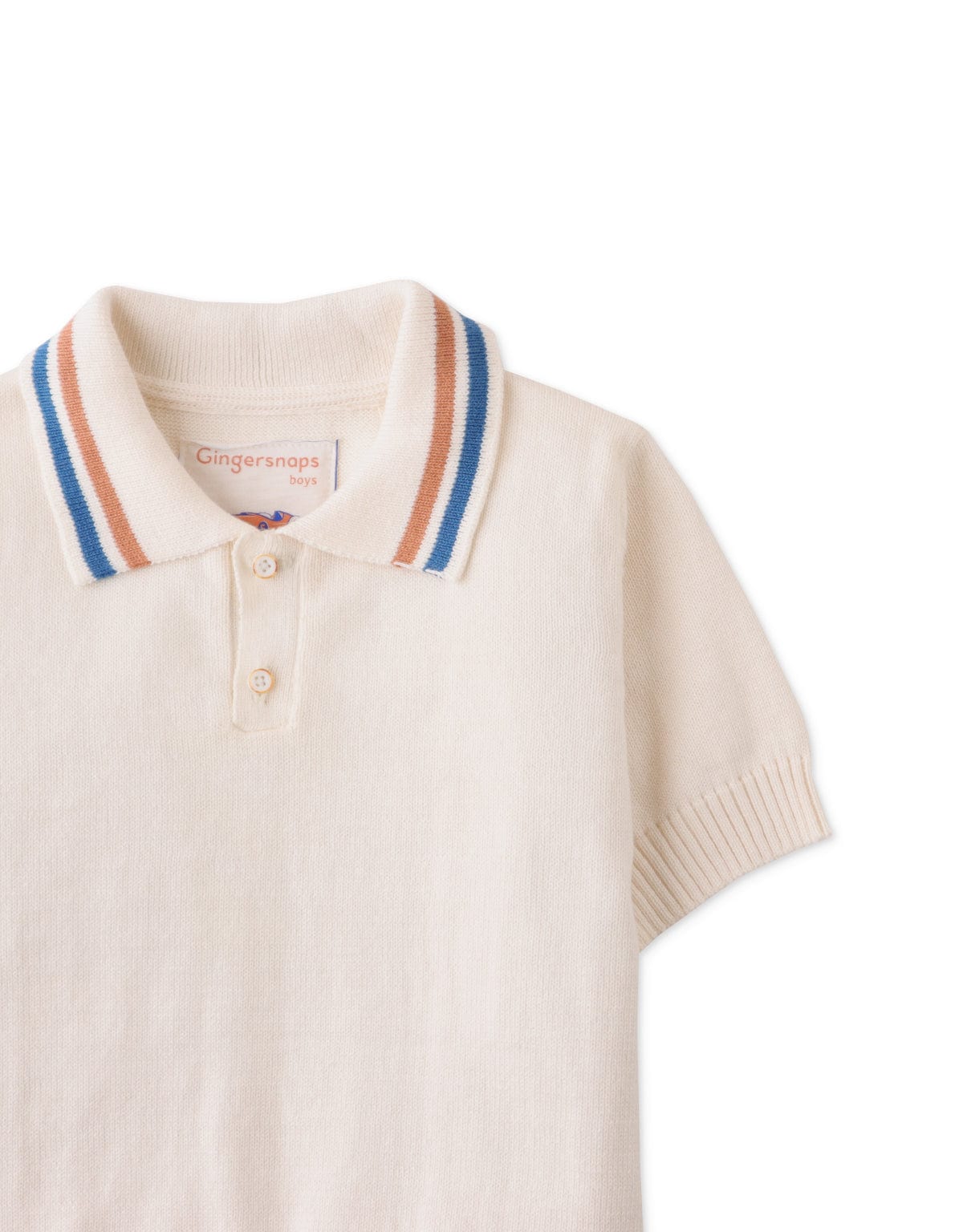 جينجرسنابس تيشيرت ولادي بولو سادة بياقة مخططة نص كم أبيض