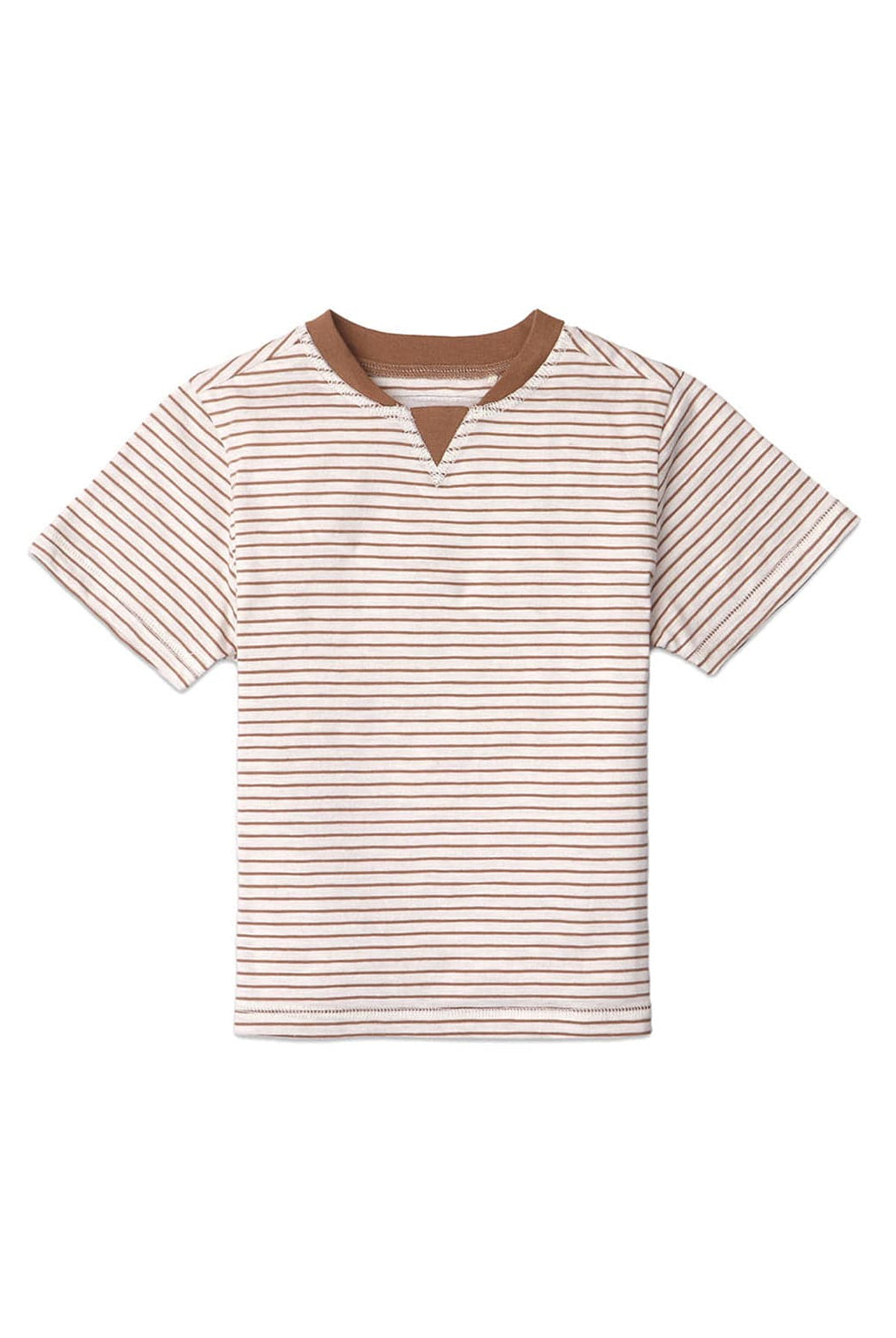 جينجرسنابس تيشيرت ولادي مخطط بالعرض نص كم بياقة بني