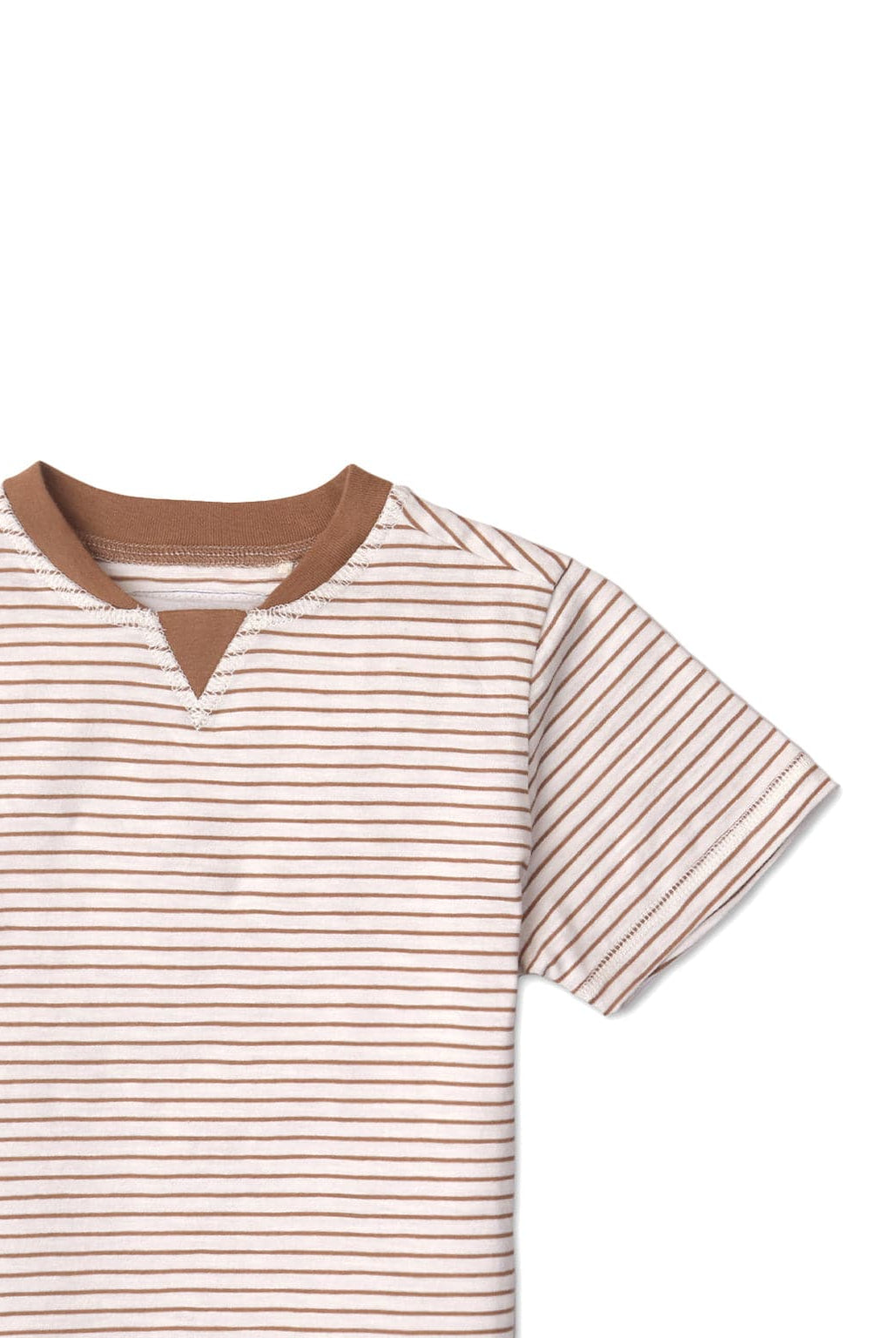 جينجرسنابس تيشيرت ولادي مخطط بالعرض نص كم بياقة بني