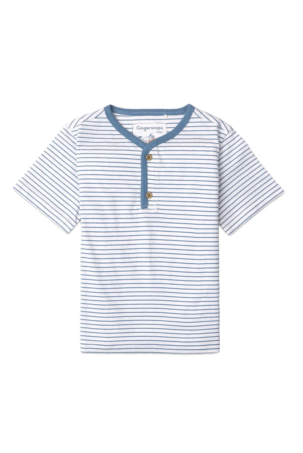 جينجرسنابس تيشيرت ولادي مخطط بالعرض بأزرار أمامية نص كم أزرق