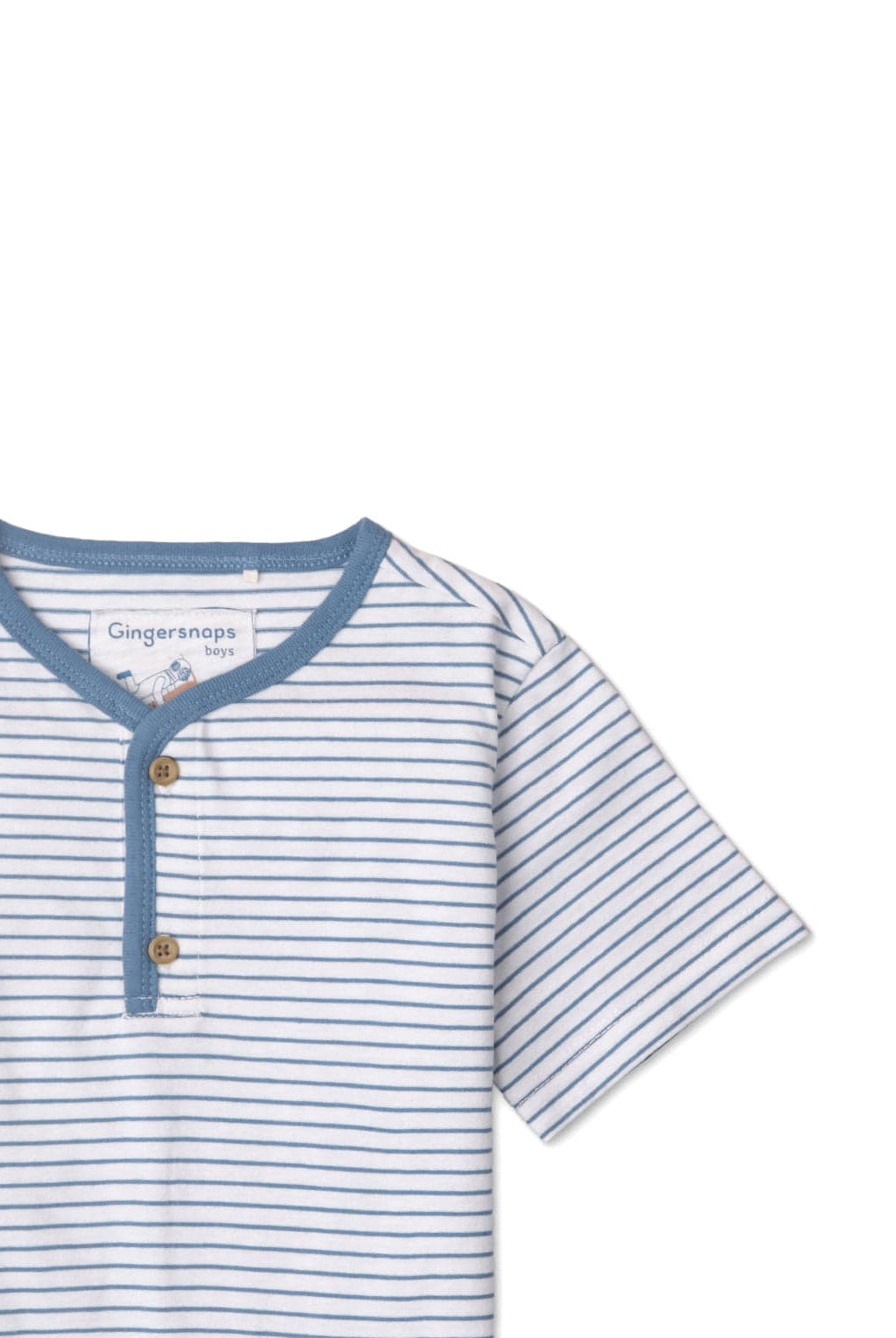 جينجرسنابس تيشيرت ولادي مخطط بالعرض بأزرار أمامية نص كم أزرق