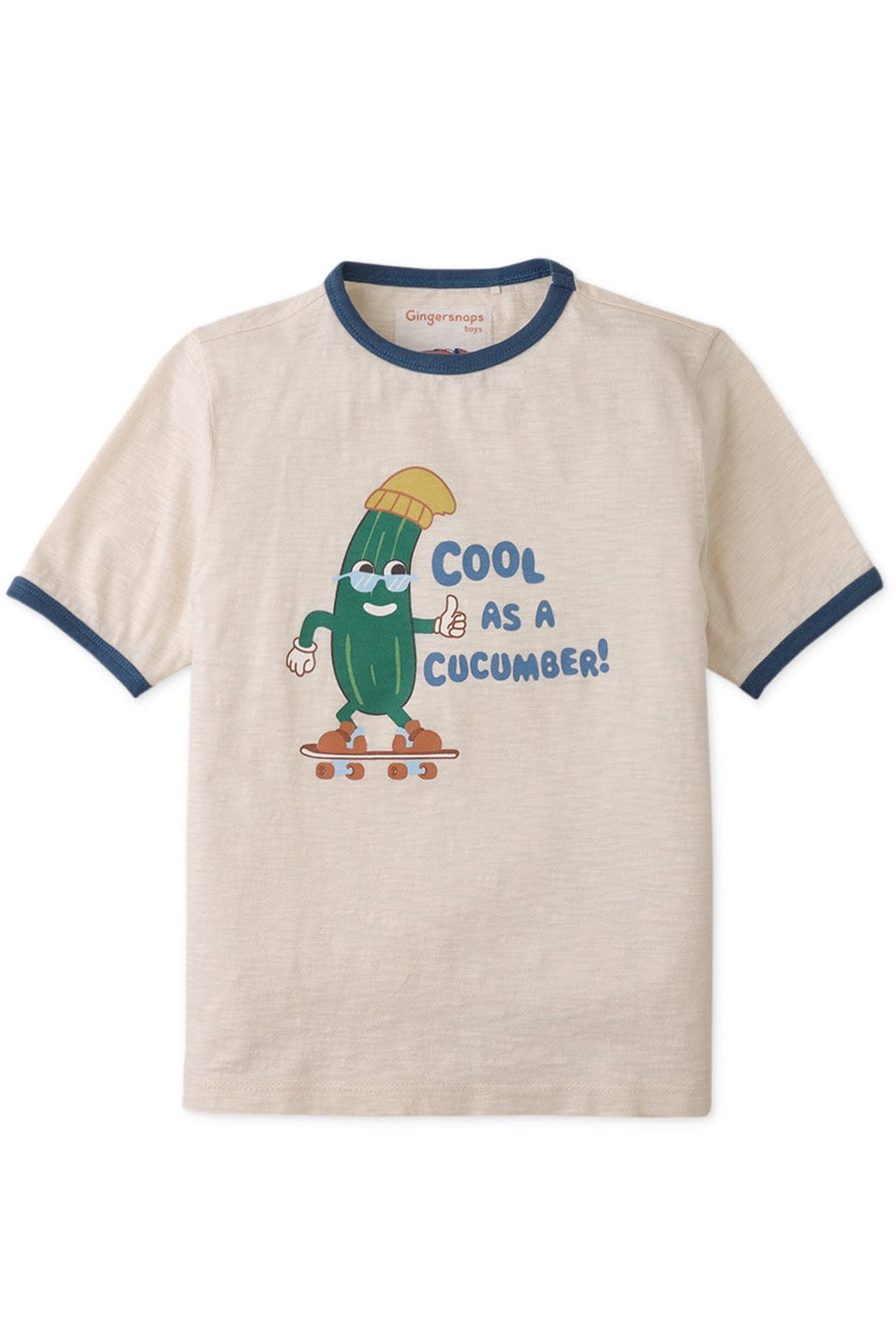 جينجرسنابس تيشيرت ولادي بطبعة أمامية نص كم برقبة دائرية أوف وايت