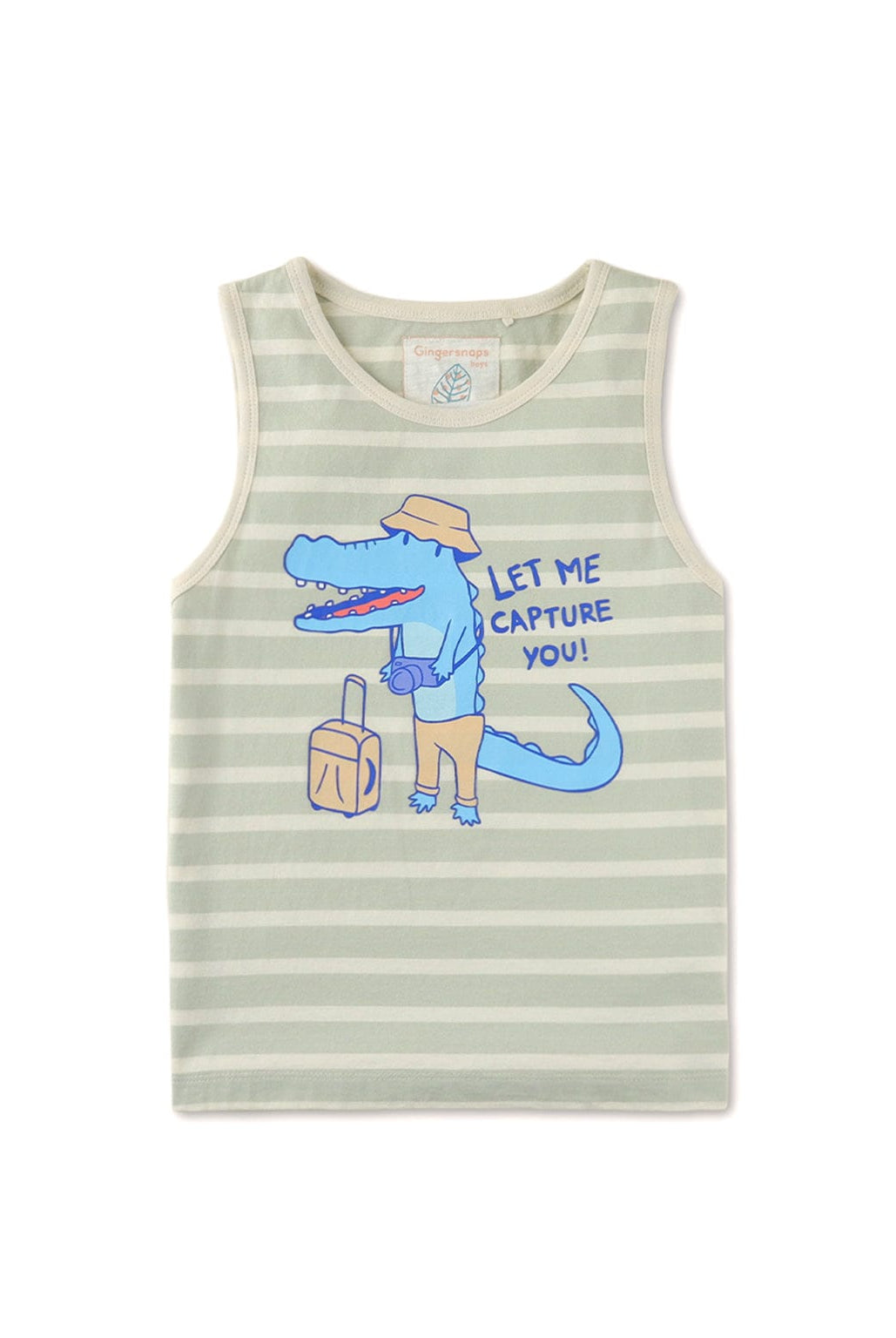 جينجرسنابس تيشيرت أولادي مخطط بالعرض طبعة تمساح أخضر